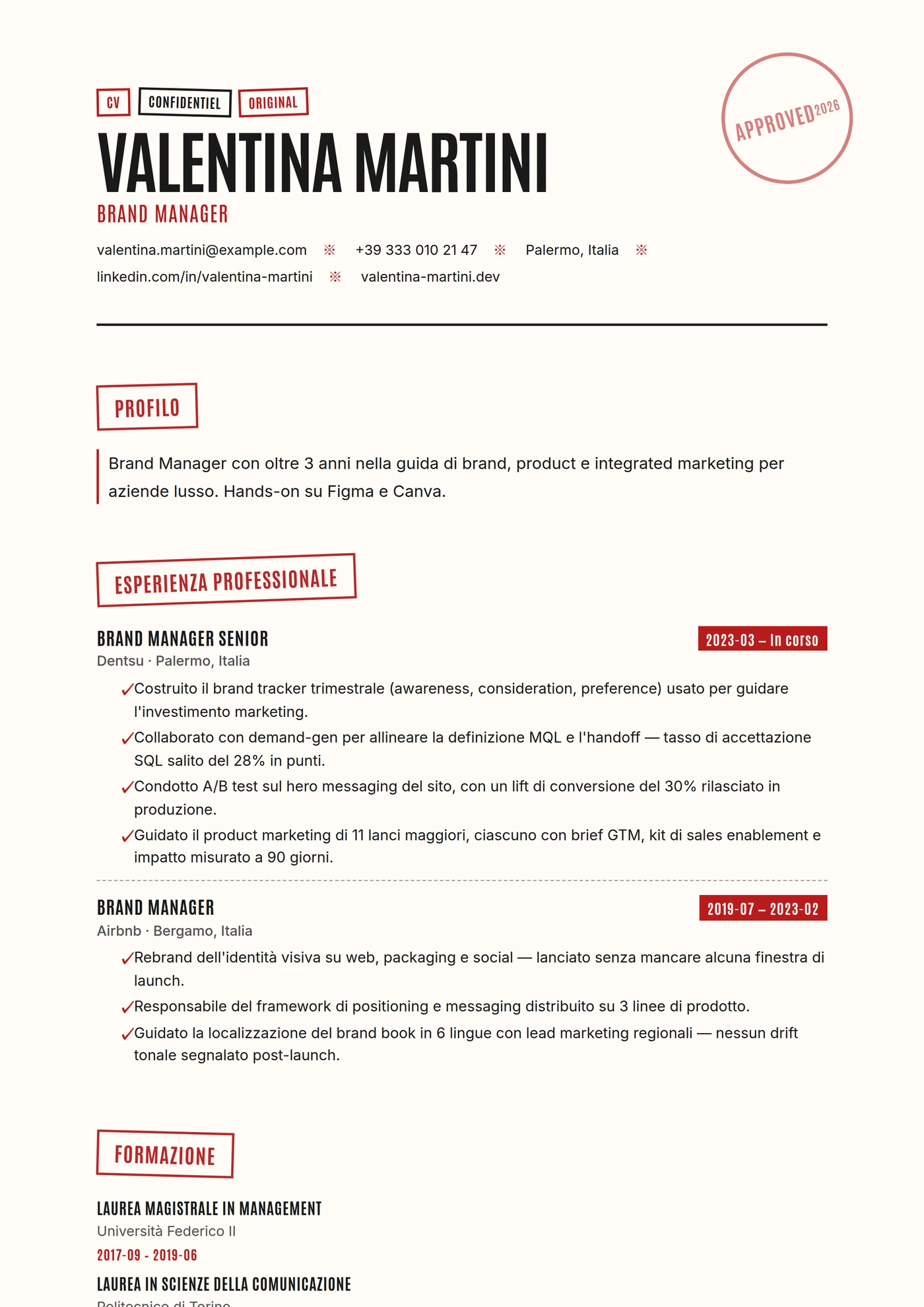 ATS Timbro — Modelli di CV