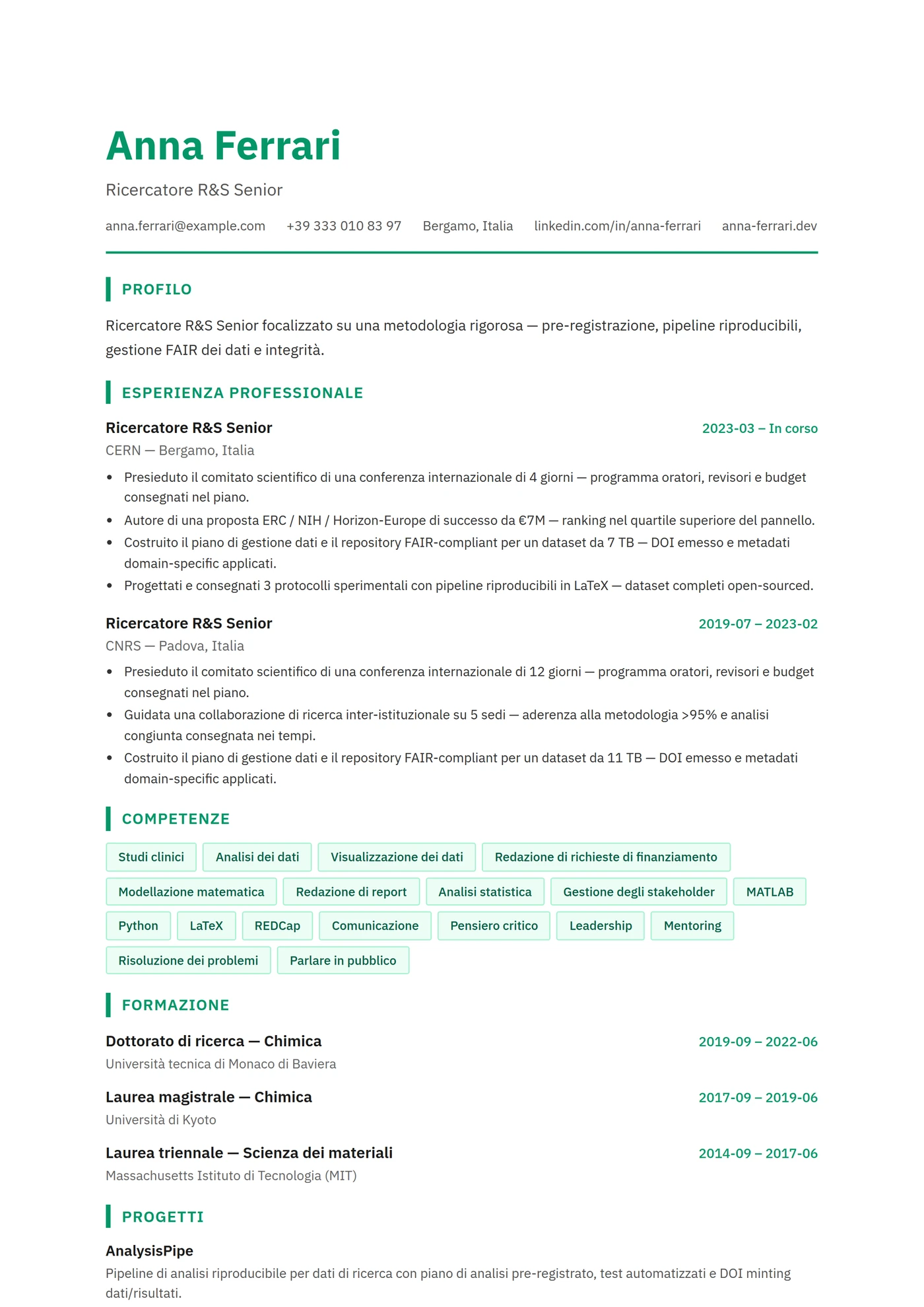 ATS Scienziato — Modelli di CV