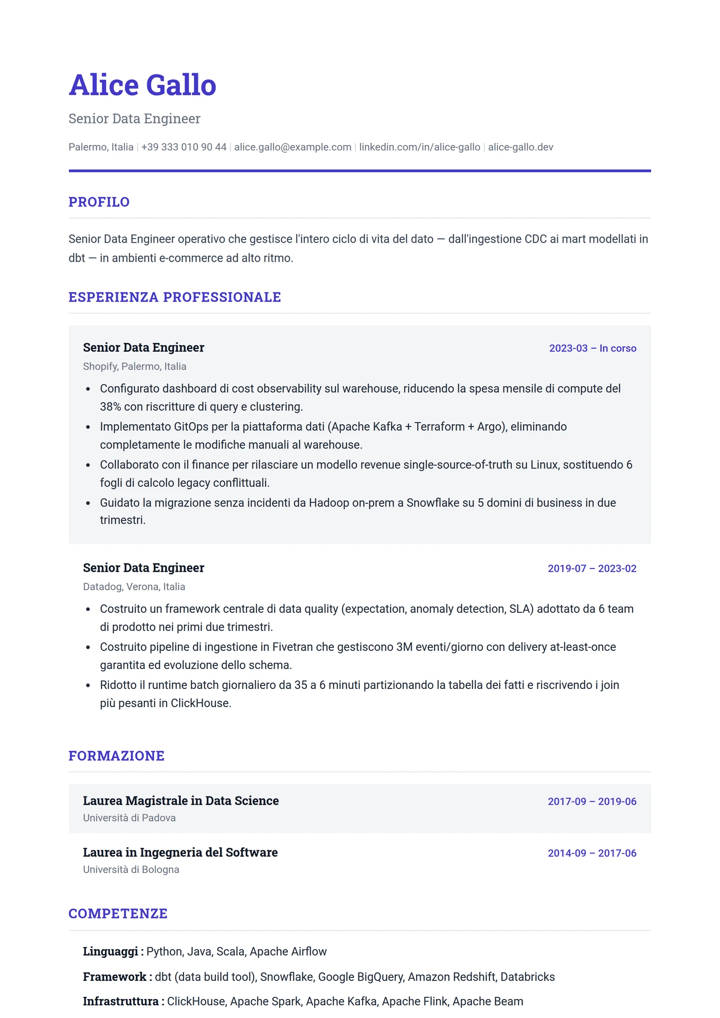 ATS Strutturato — Modelli di CV