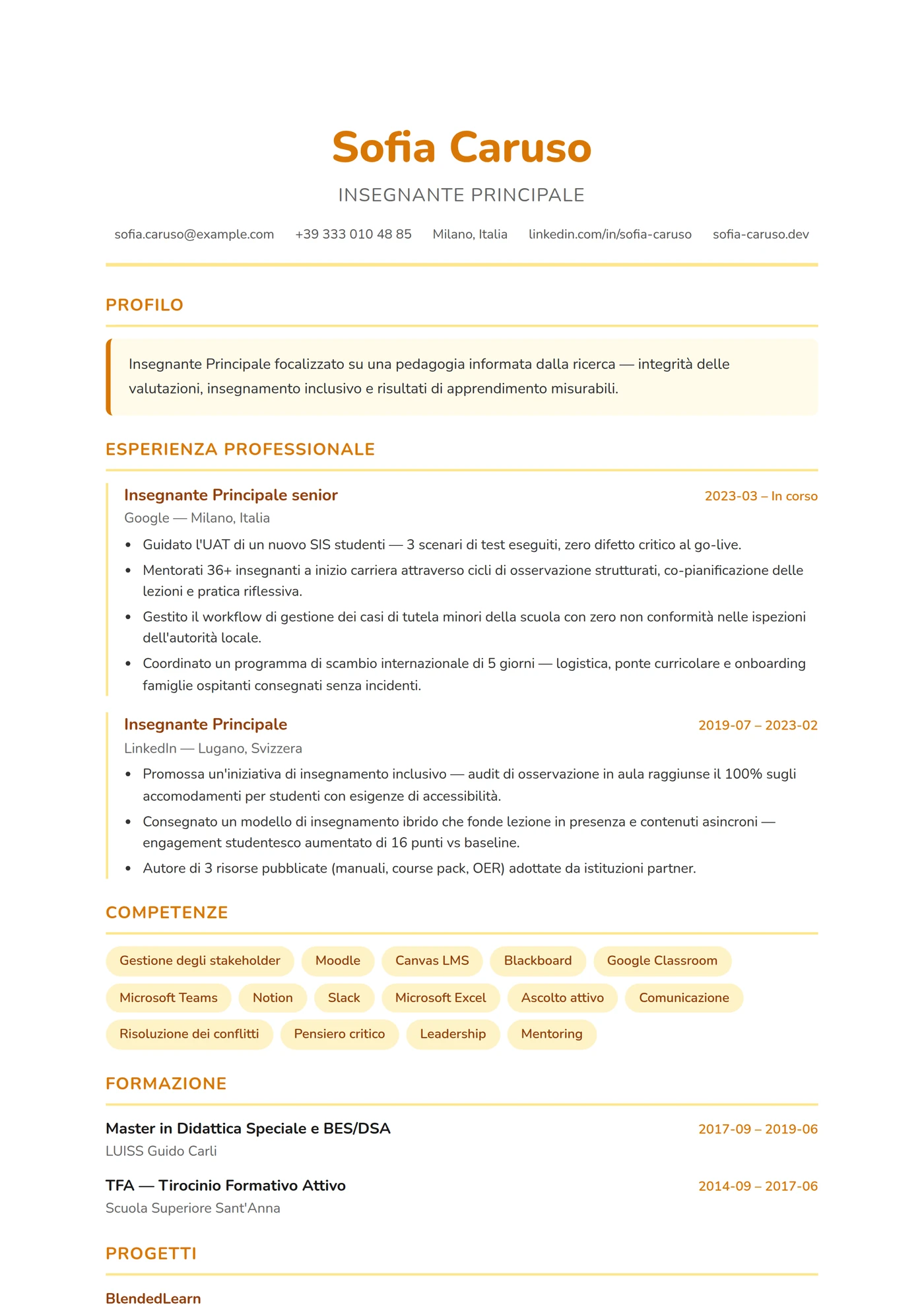 ATS Insegnante — Modelli di CV