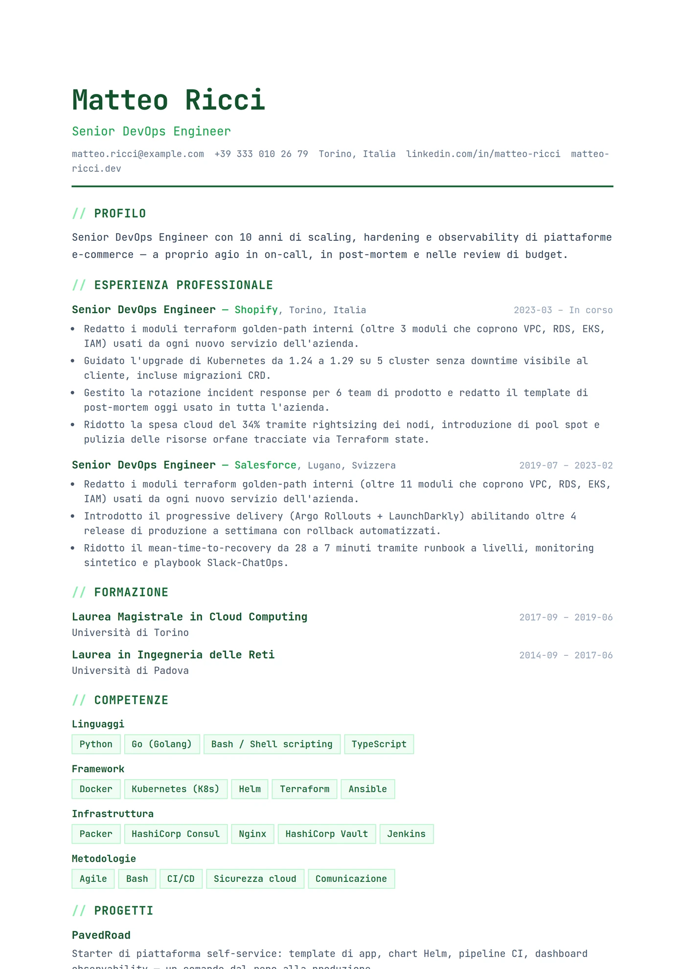 ATS Tech Stack — Modelli di CV
