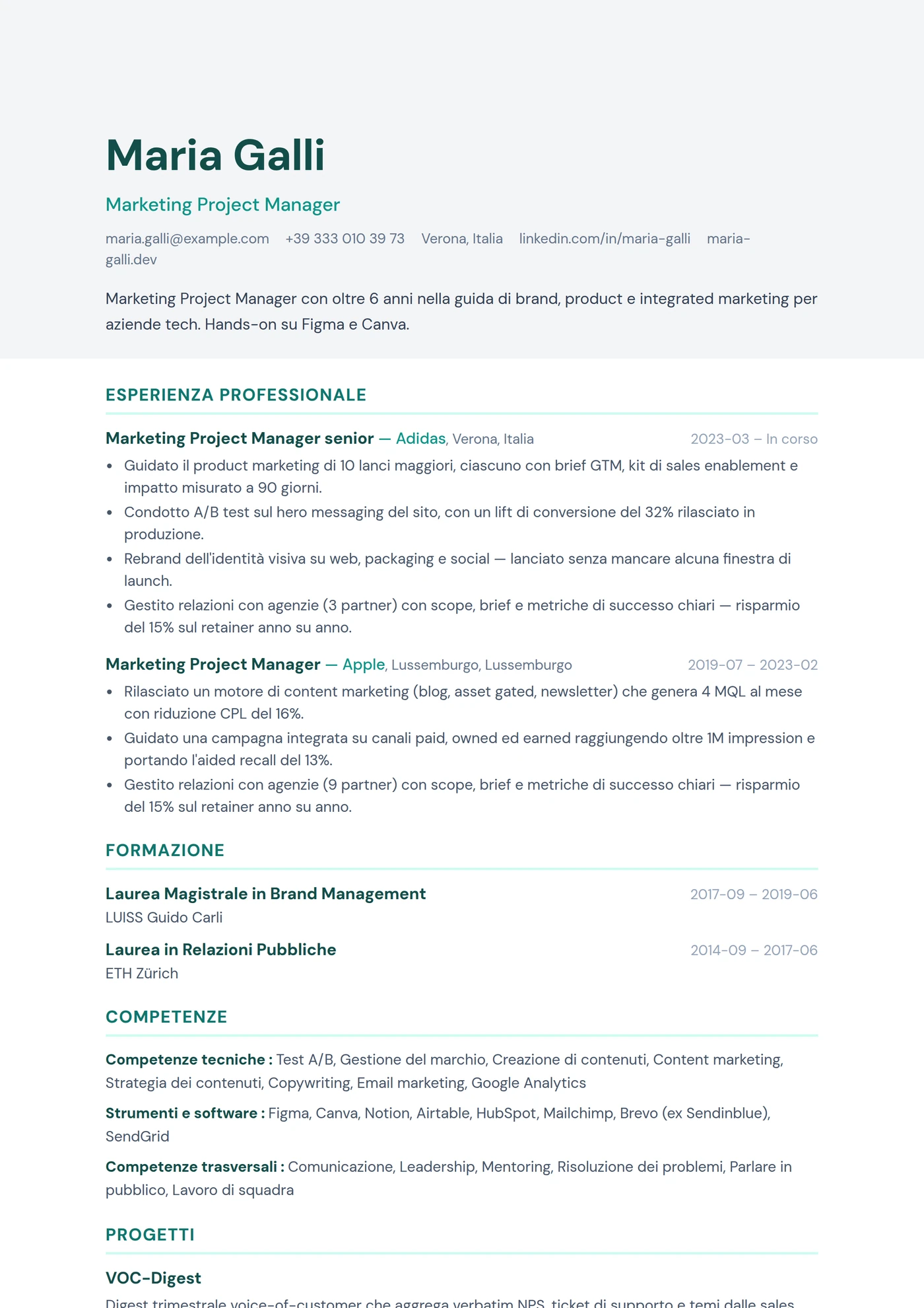 ATS Bicolore — Modelli di CV