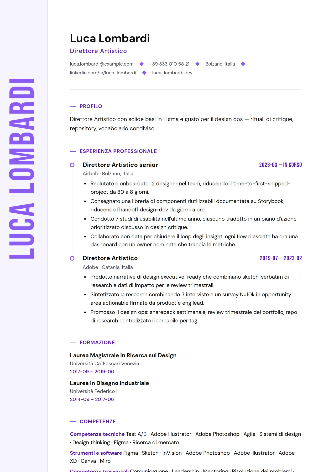 ATS Nome Verticale — Modelli di CV
