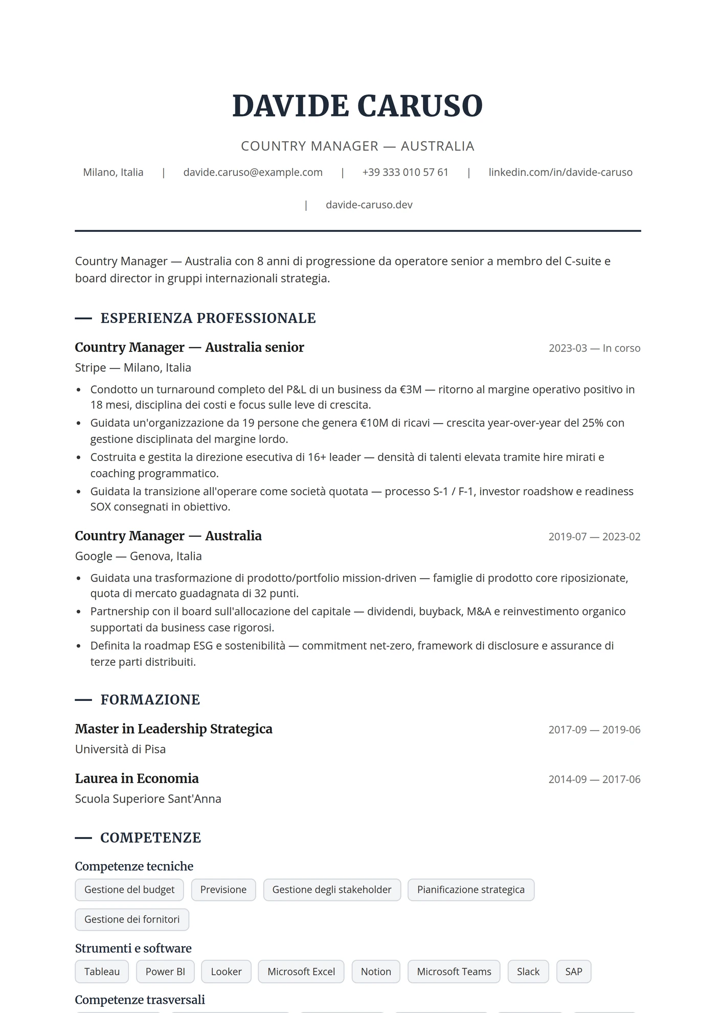 Australia Executive — Modelli di CV
