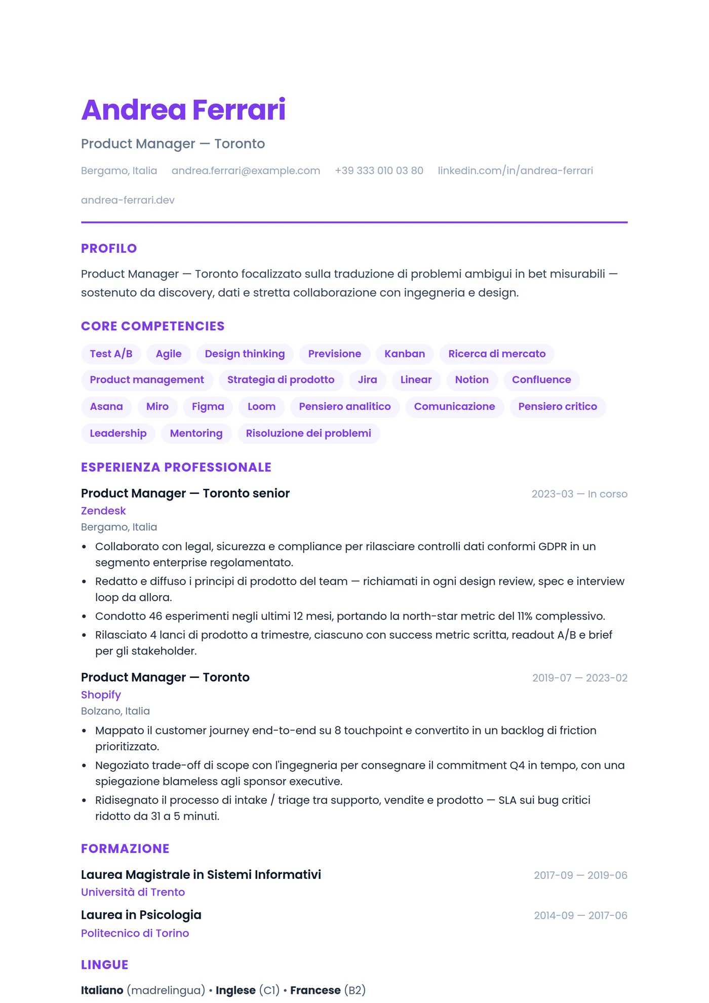 Canada Inglese Moderno — Modelli di CV