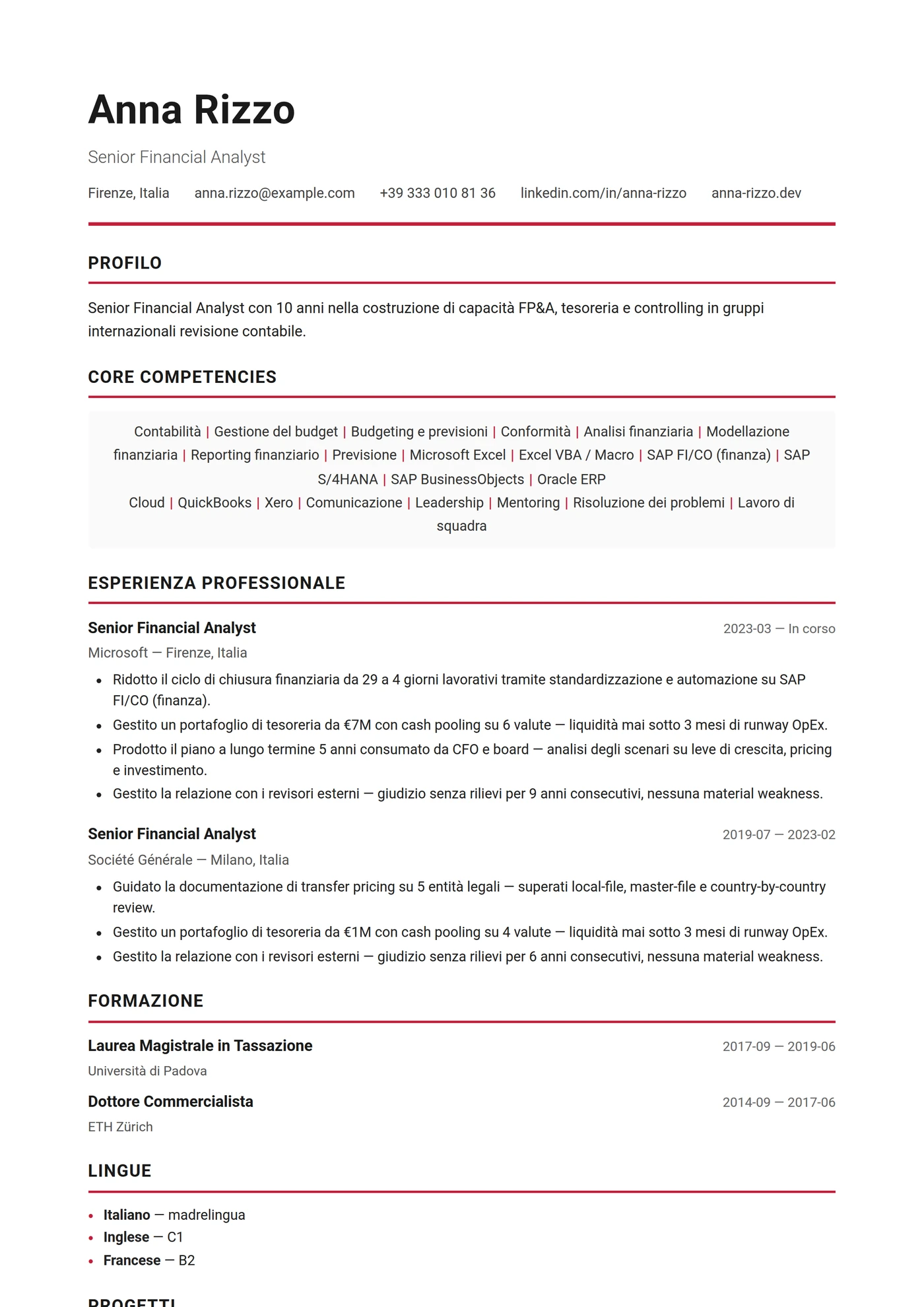 Canada Inglese — Modelli di CV