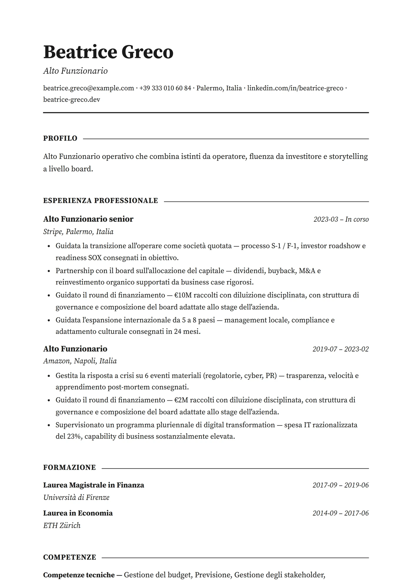 Classico Formale — Modelli di CV