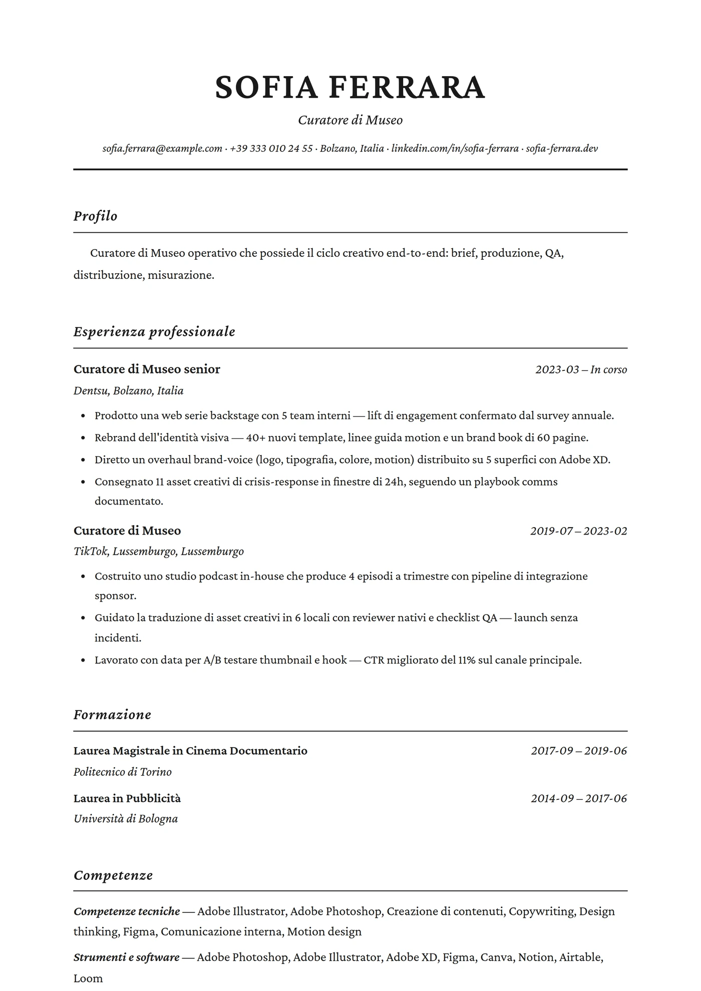 Classico Intestazione — Modelli di CV