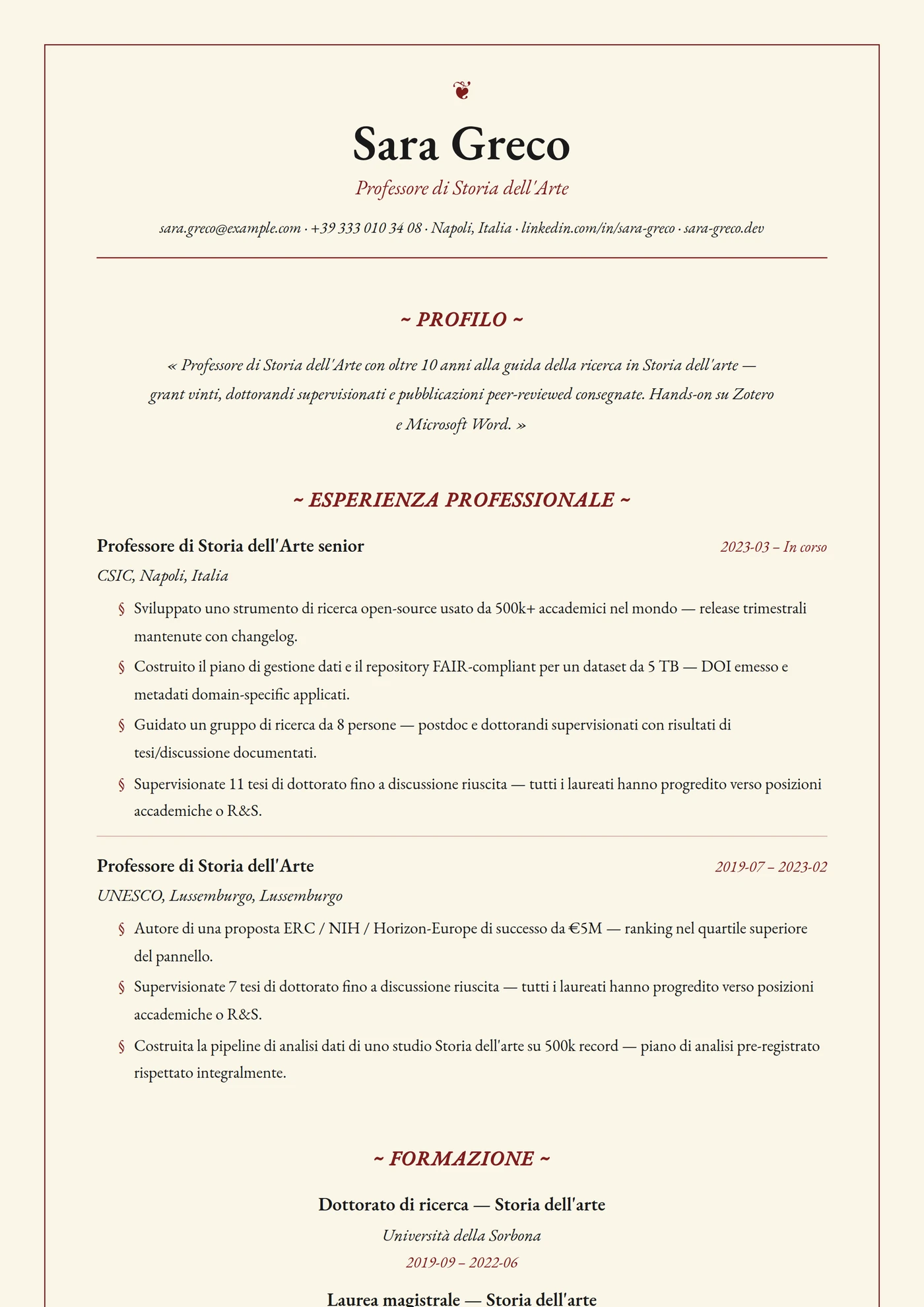 Classico Pergamena — Modelli di CV