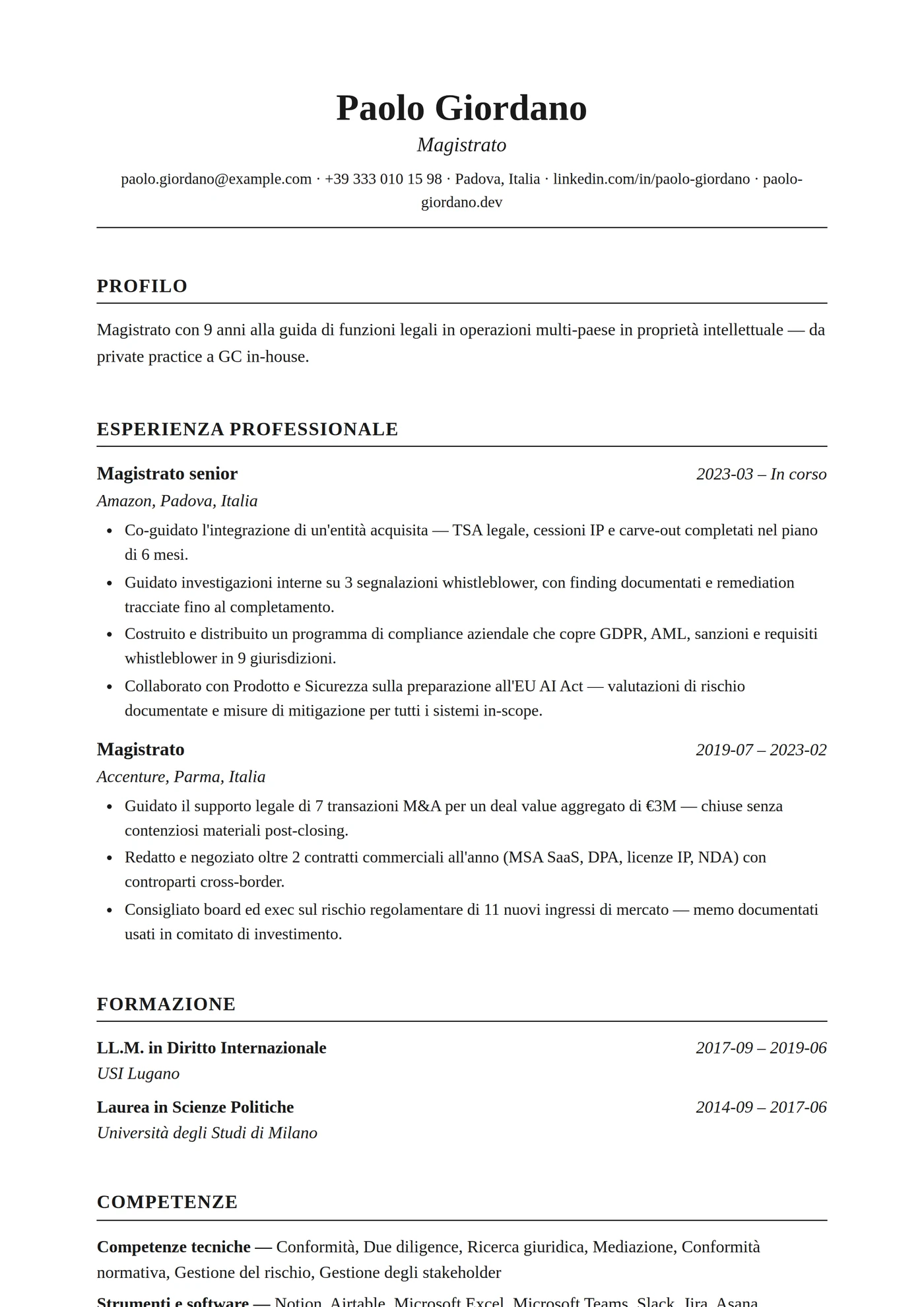 Classico Times — Modelli di CV