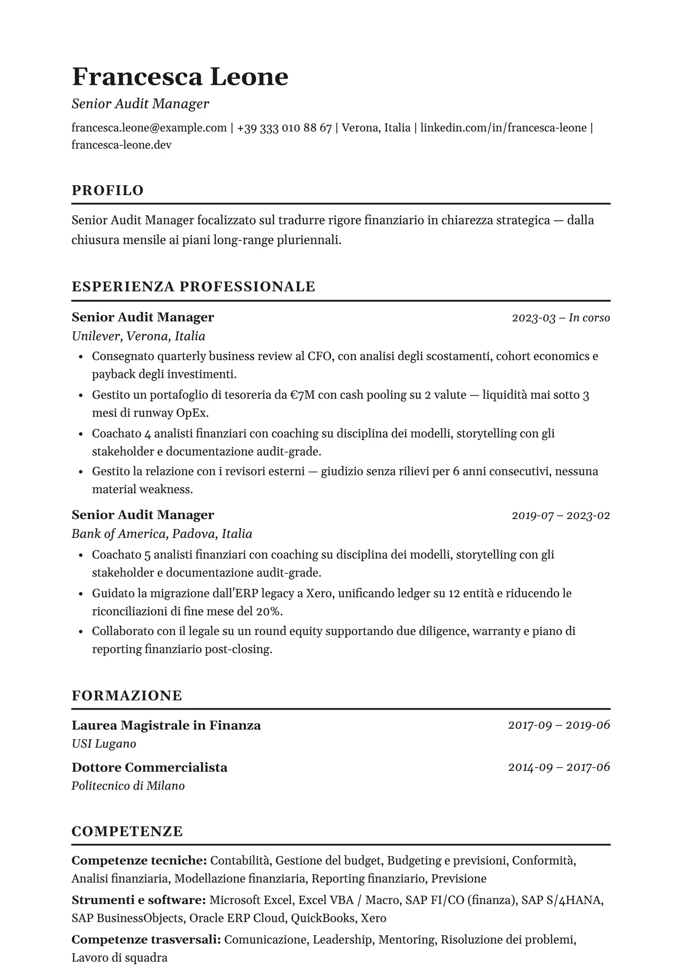 Classico Tradizionale — Modelli di CV