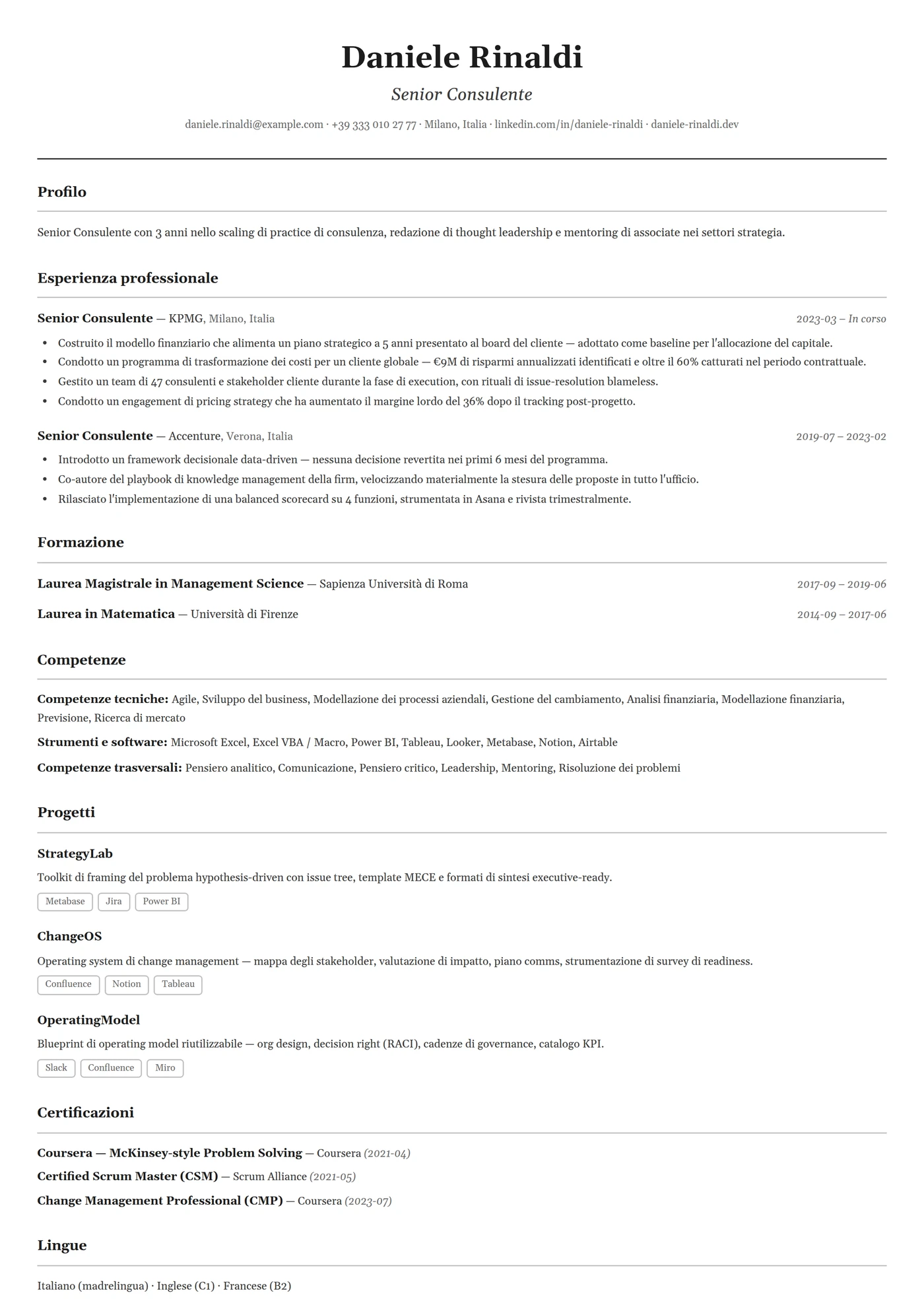 Classico — Modelli di CV
