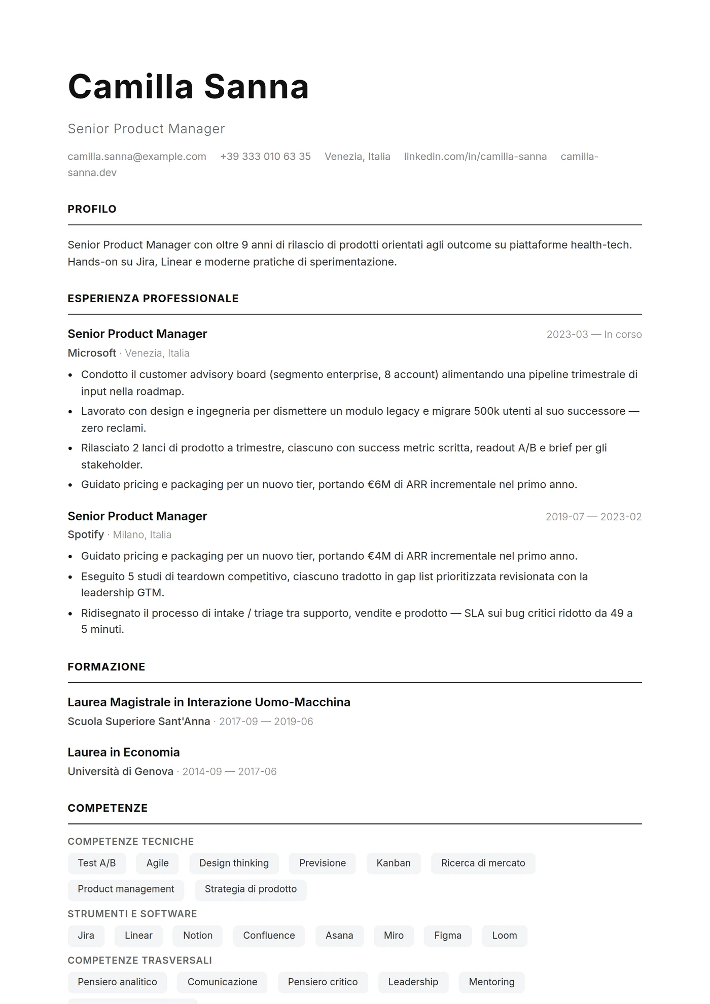 Clean Pro — Modelli di CV
