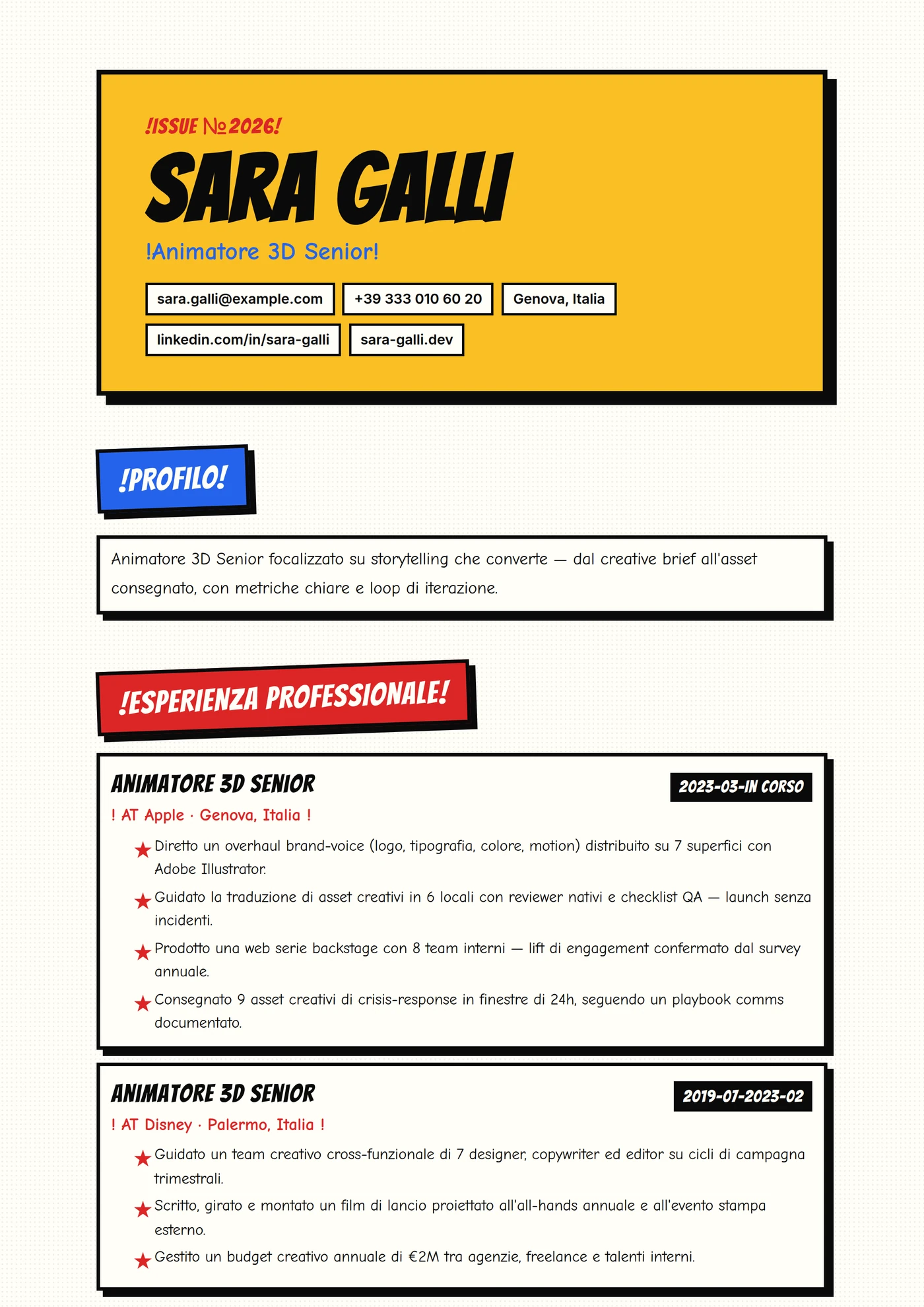 Striscia a Fumetti — Modelli di CV