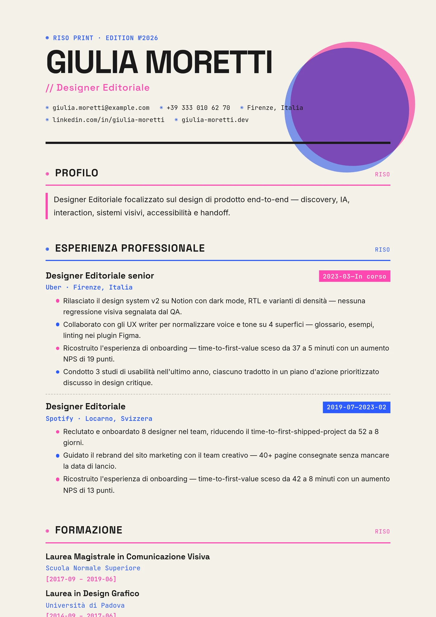 Stampa Riso — Modelli di CV