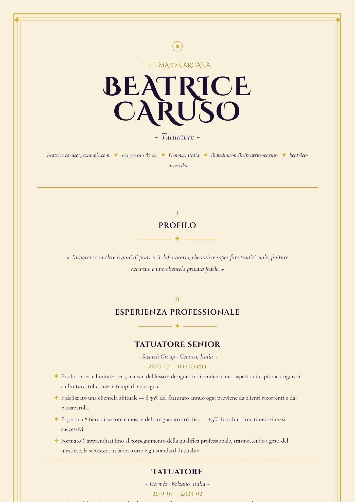 Carta dei Tarocchi — Modelli di CV