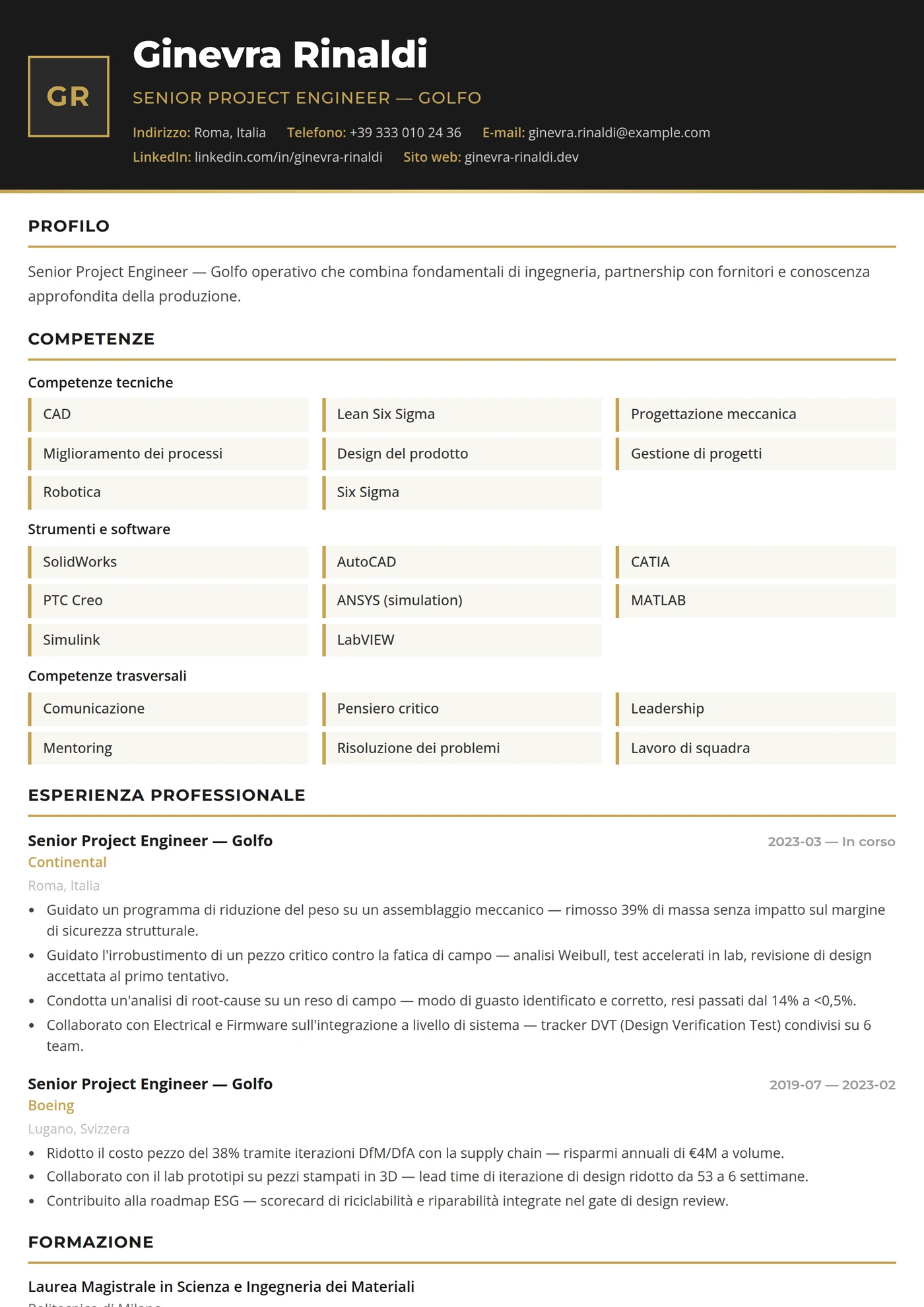 Dubai — Modelli di CV