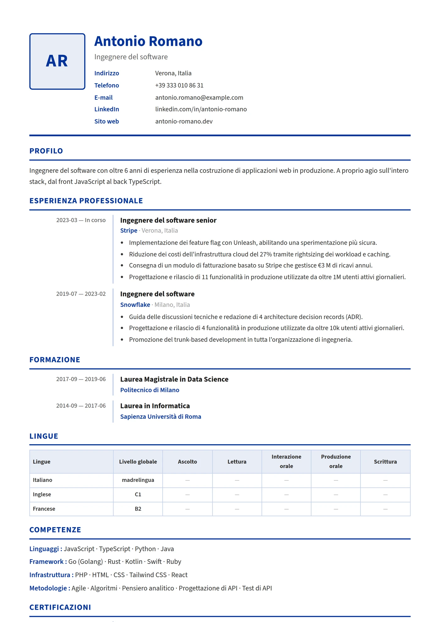 Europass CV — Modelli di CV