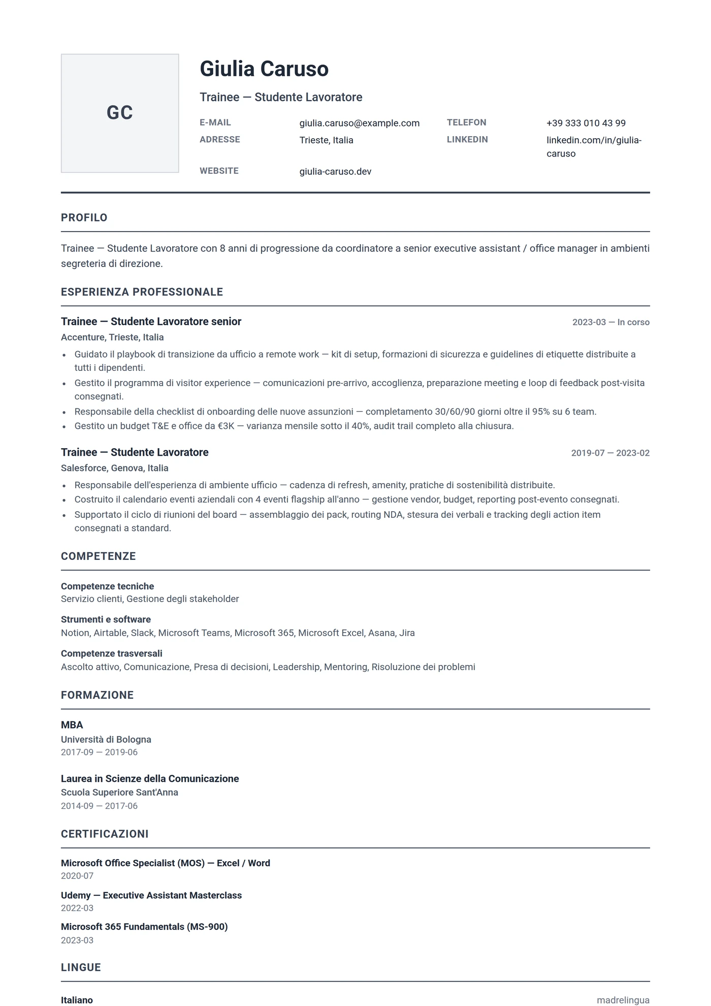 Germania Compatto — Modelli di CV