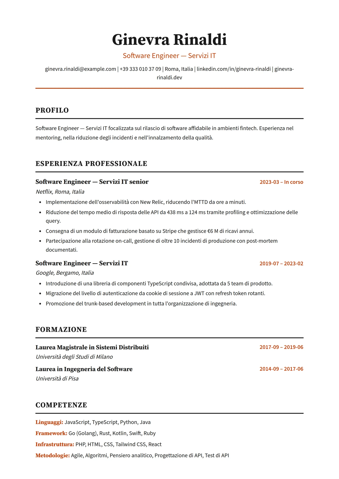 India — Modelli di CV