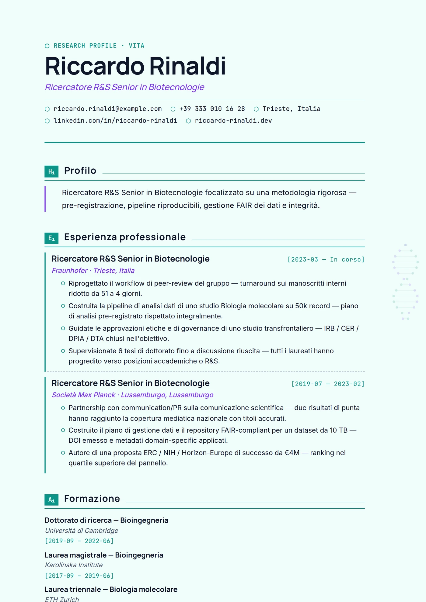 Industria — Biotech — Modelli di CV