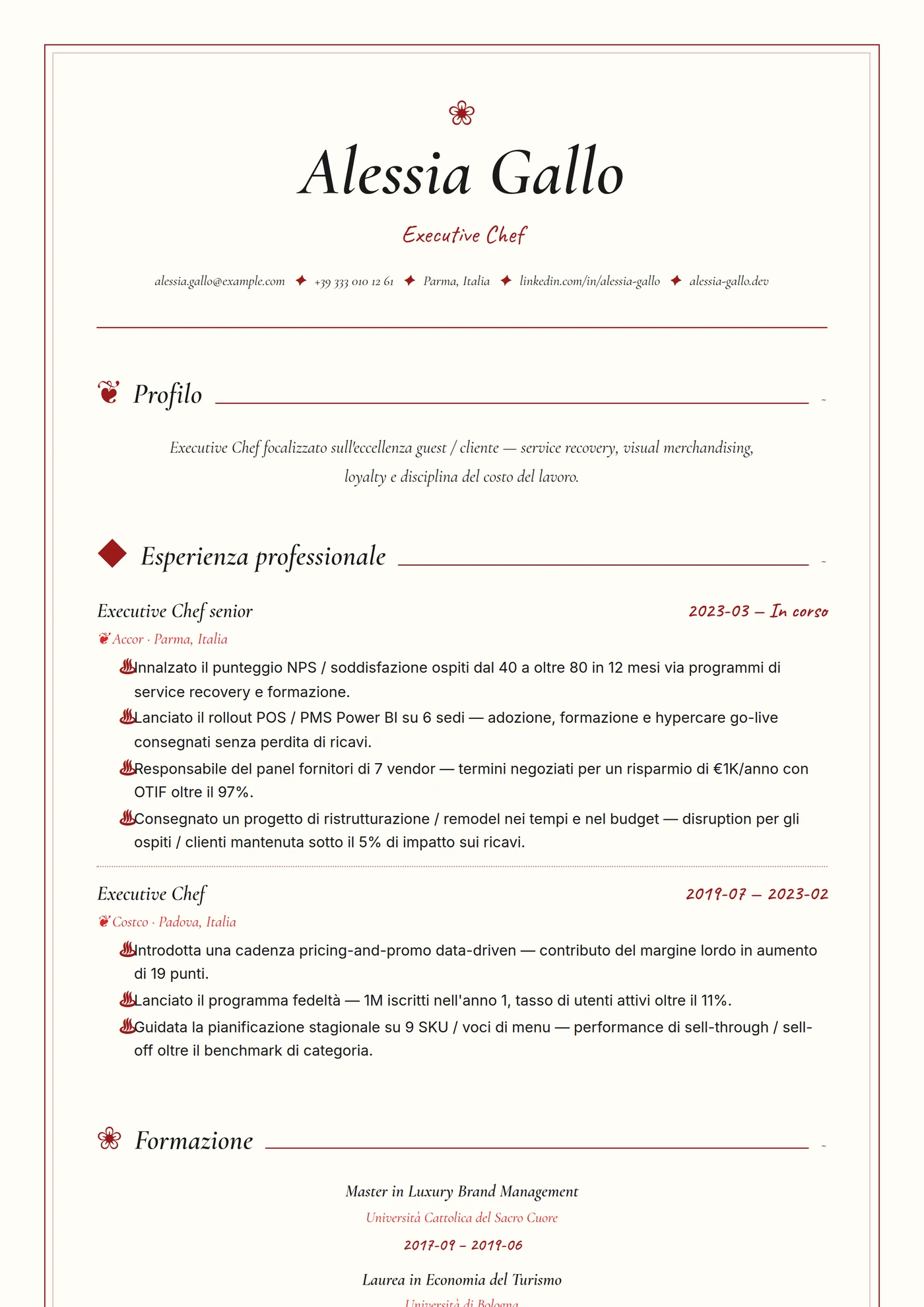 Industria — Chef di cucina — Modelli di CV