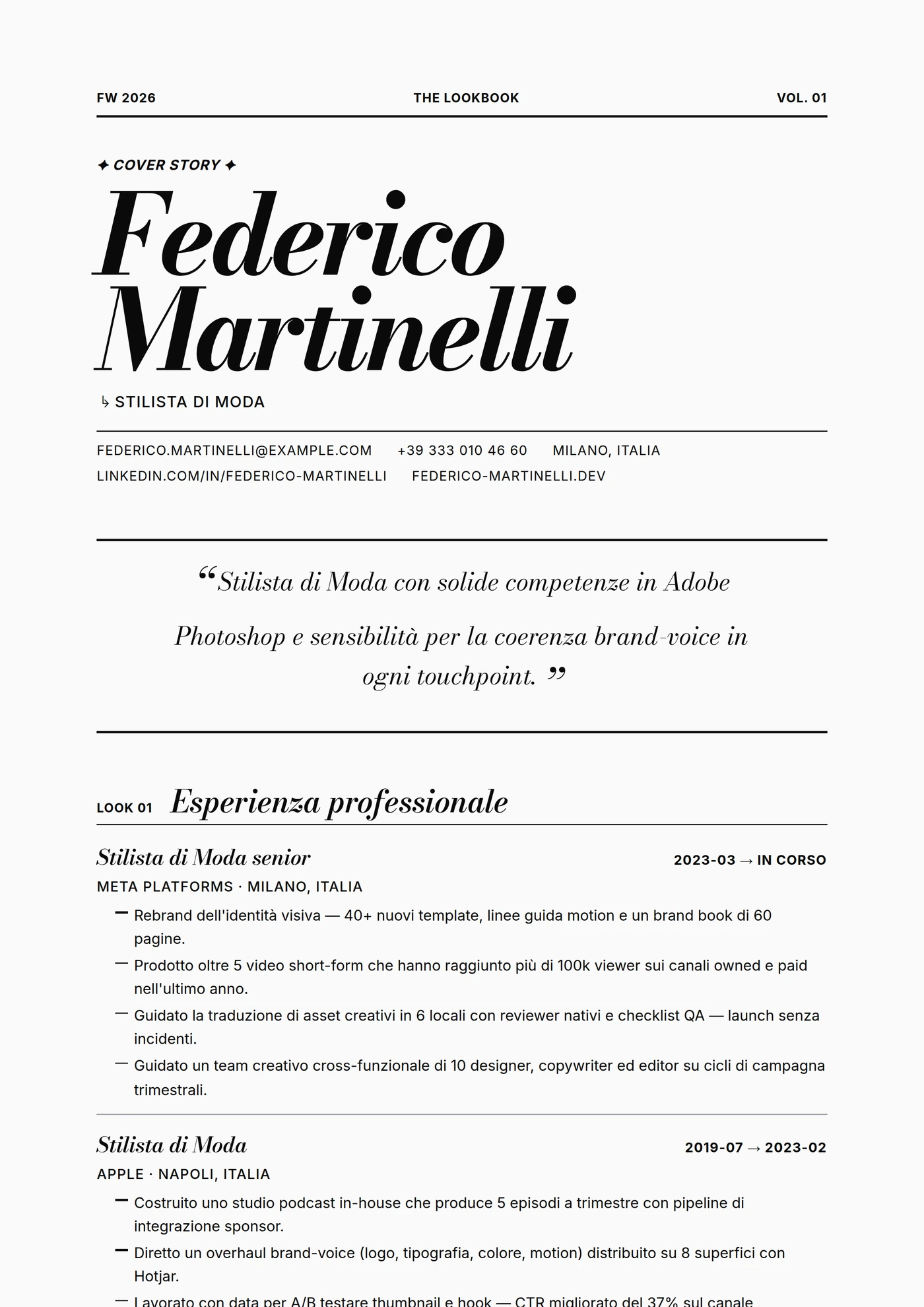 Industria — Moda passerella — Modelli di CV