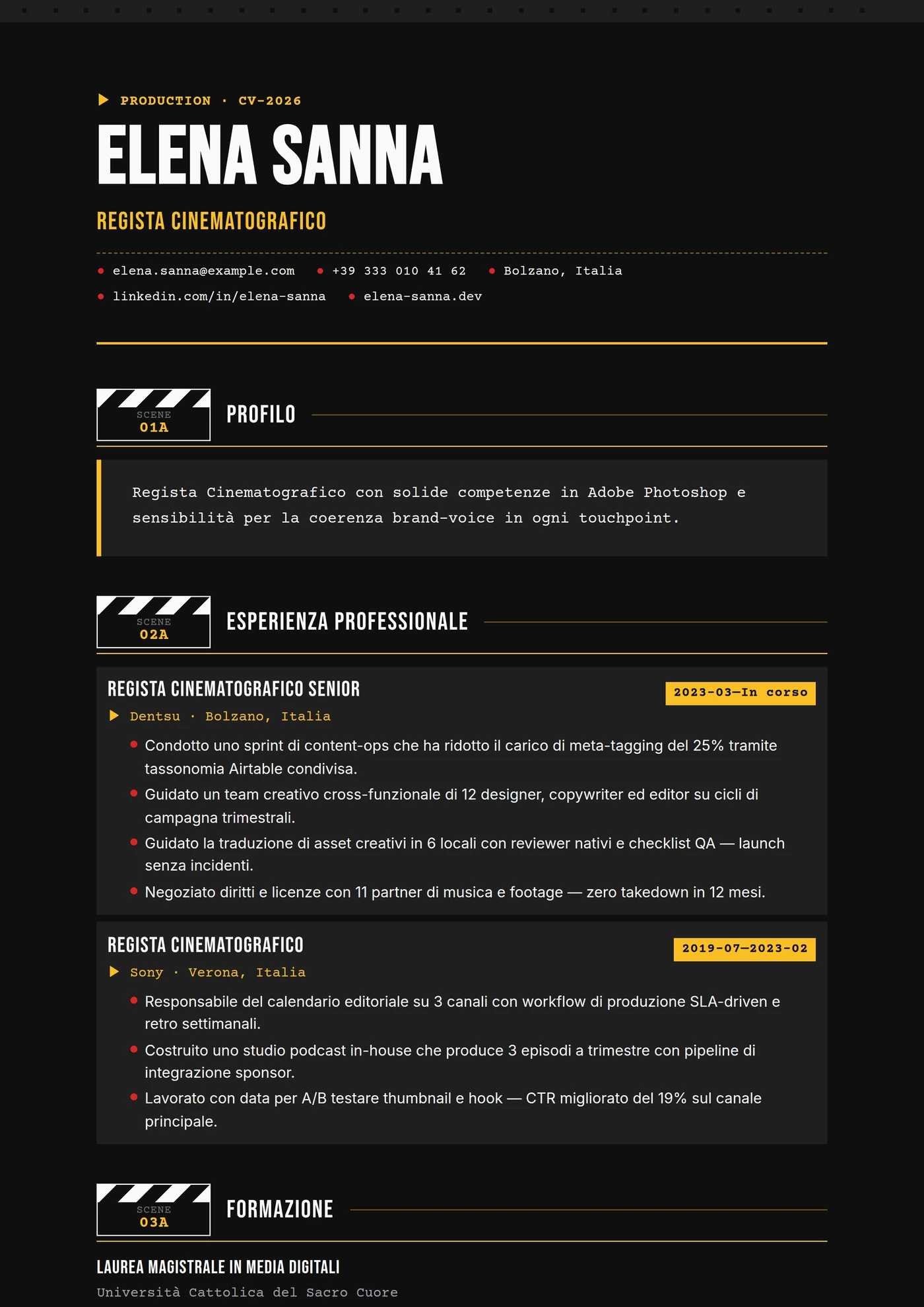 Industria — Produzione cinematografica — Modelli di CV