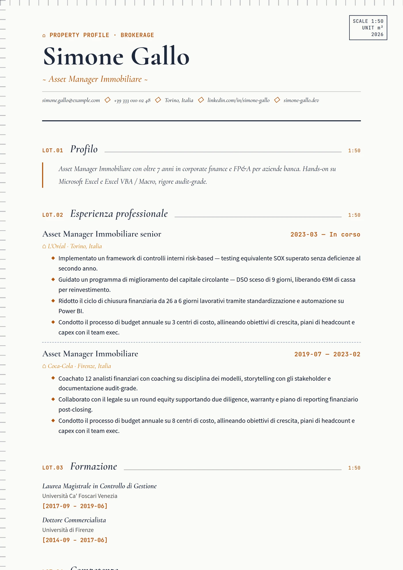 Industria — Immobiliare — Modelli di CV