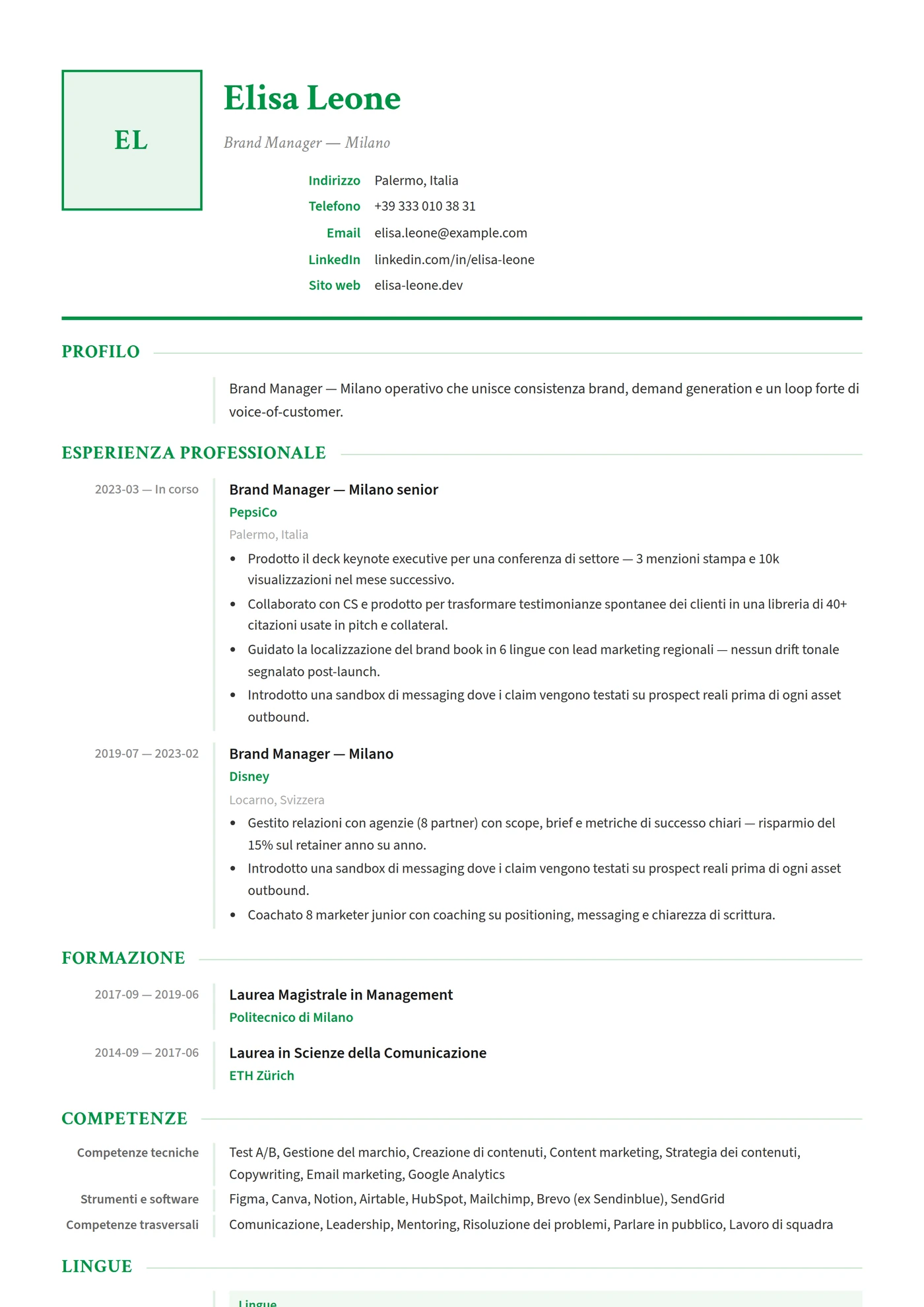 Italia — Modelli di CV