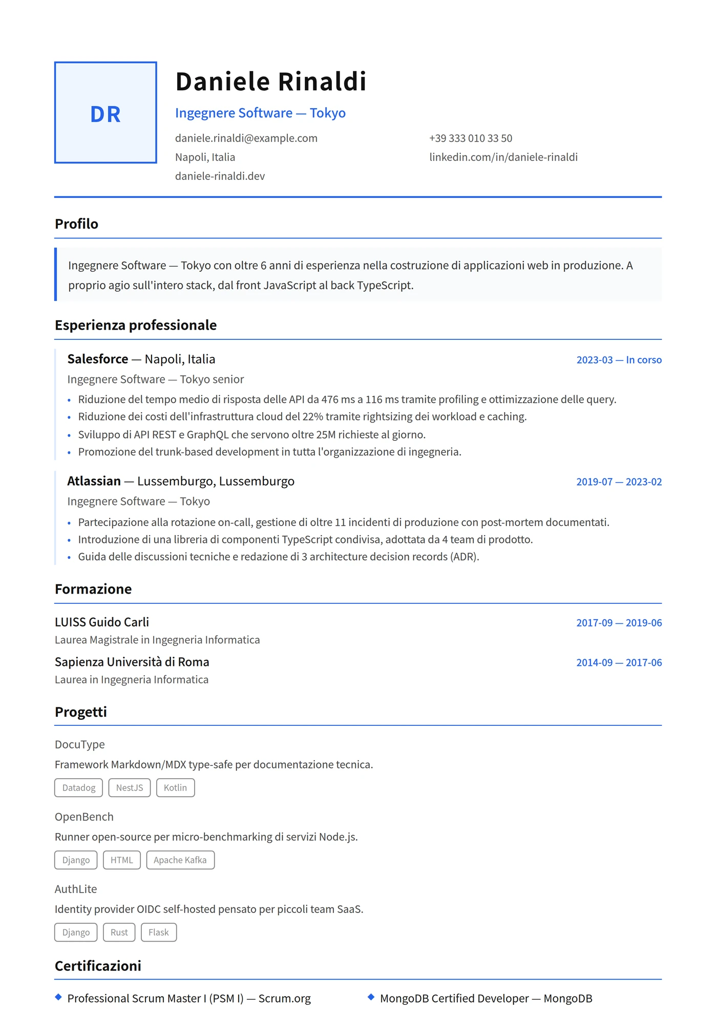 Giappone Moderno — Modelli di CV