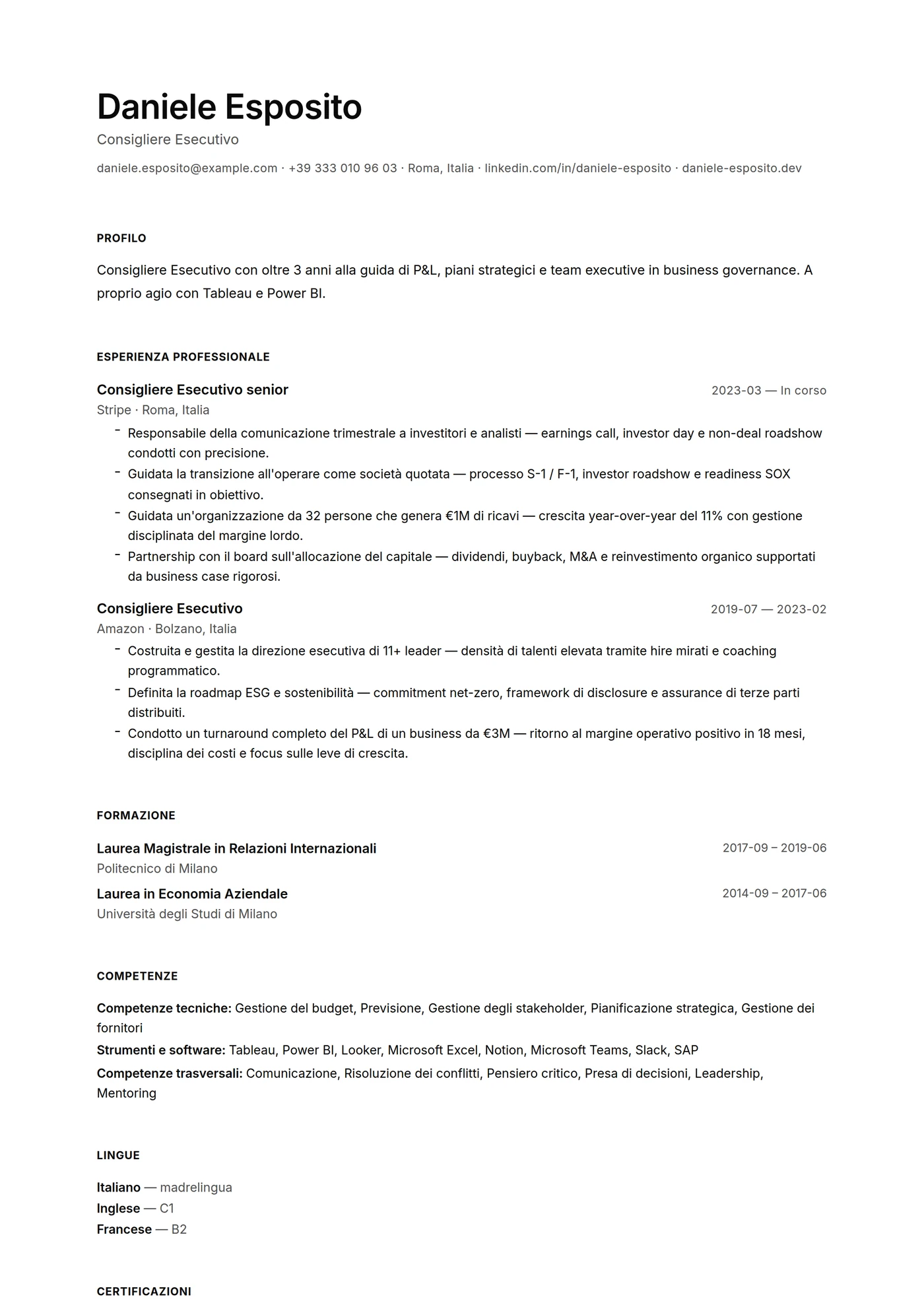 Minimal Microtipo — Modelli di CV
