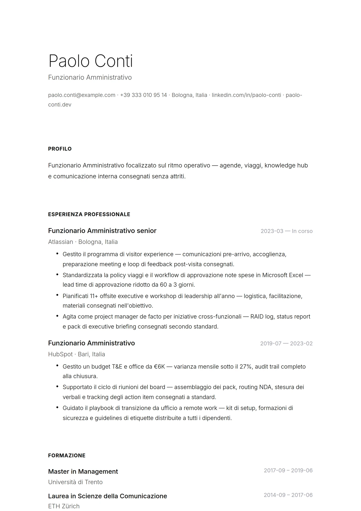 Minimal Bianco Carta — Modelli di CV