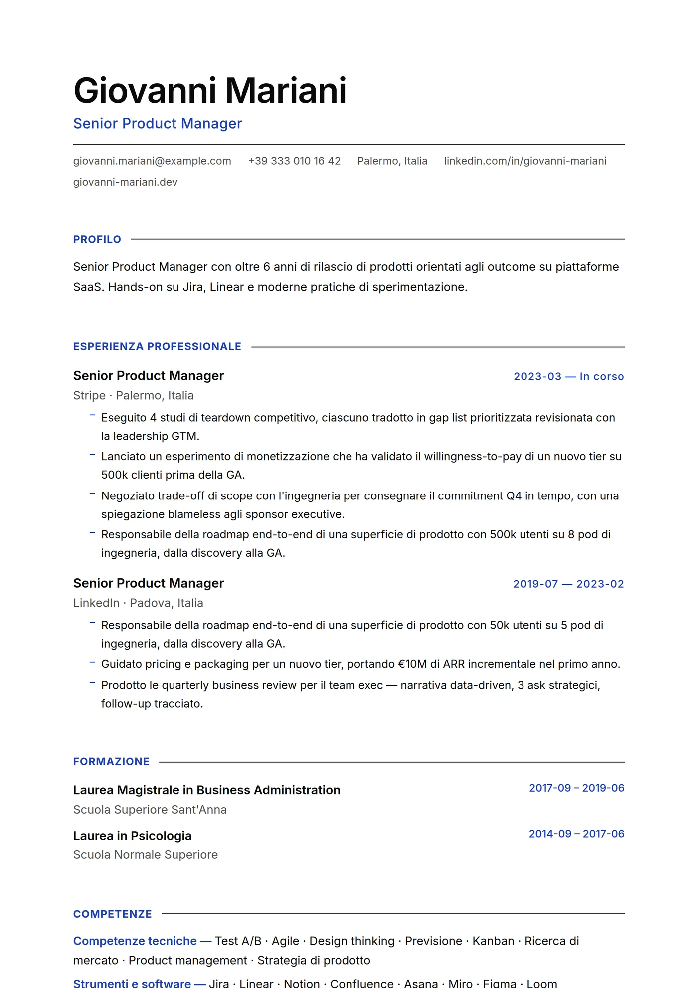 Minimal Filo Sottile — Modelli di CV