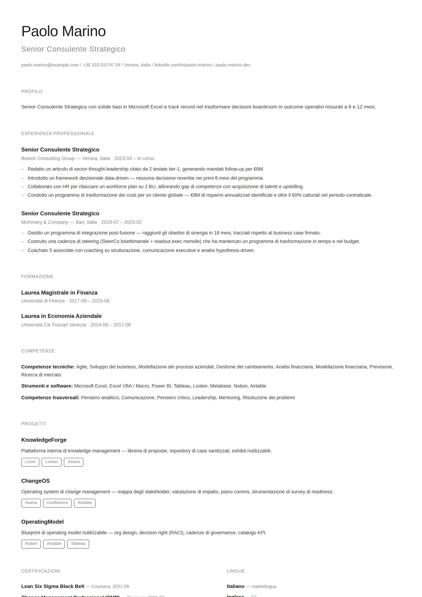 Minimal — Modelli di CV