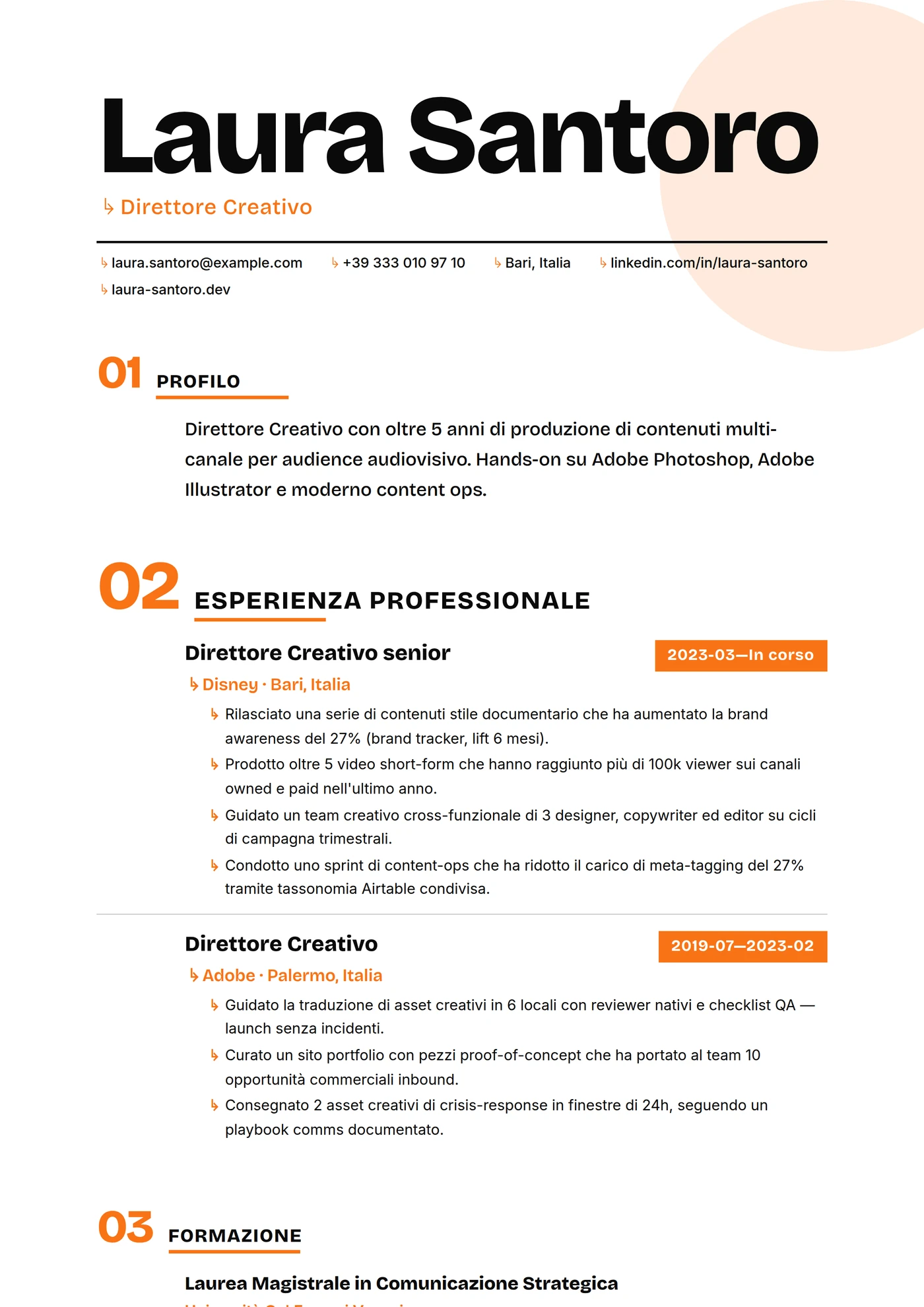 Moderno Asimmetrico — Modelli di CV