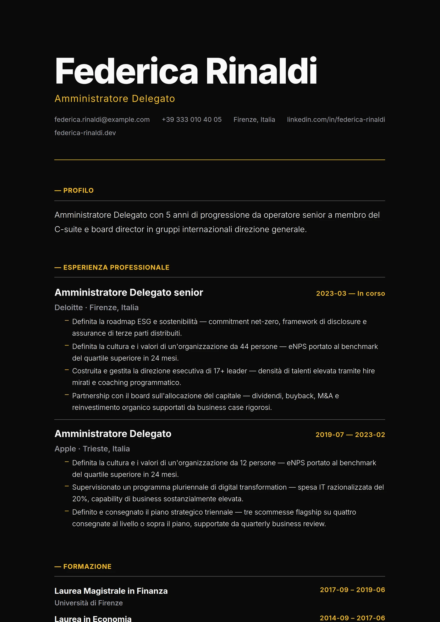 Moderno Monolite Scuro — Modelli di CV