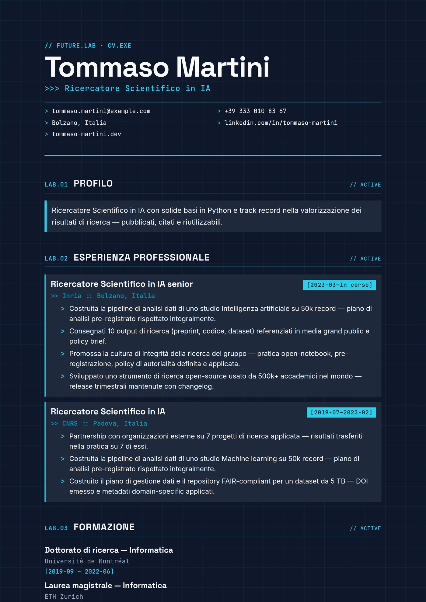 Moderno Future Lab — Modelli di CV