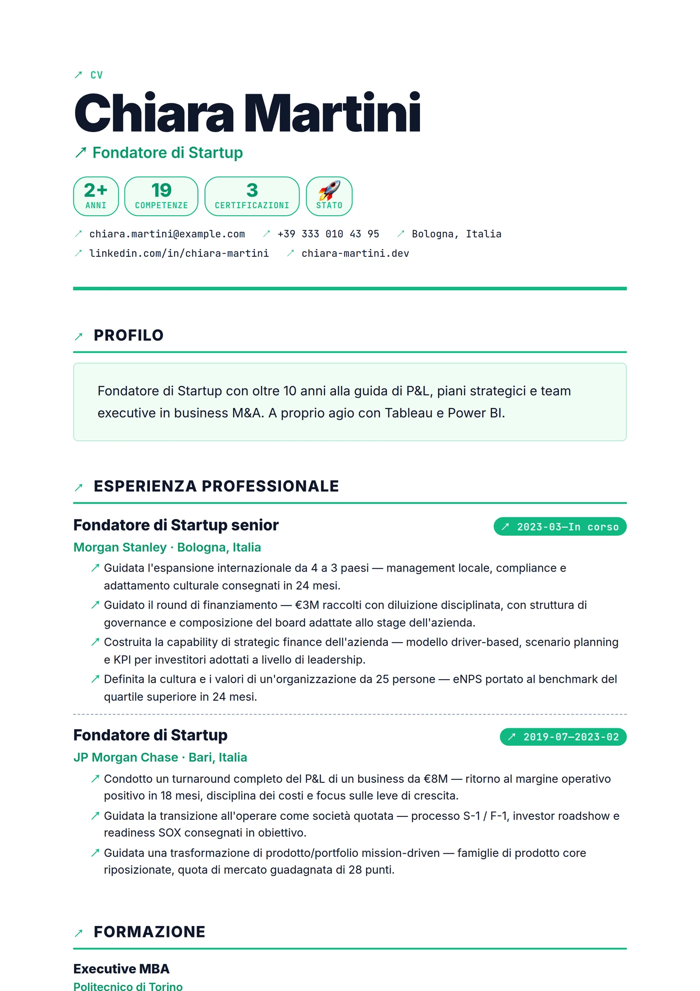 Moderno Startup Pitch — Modelli di CV
