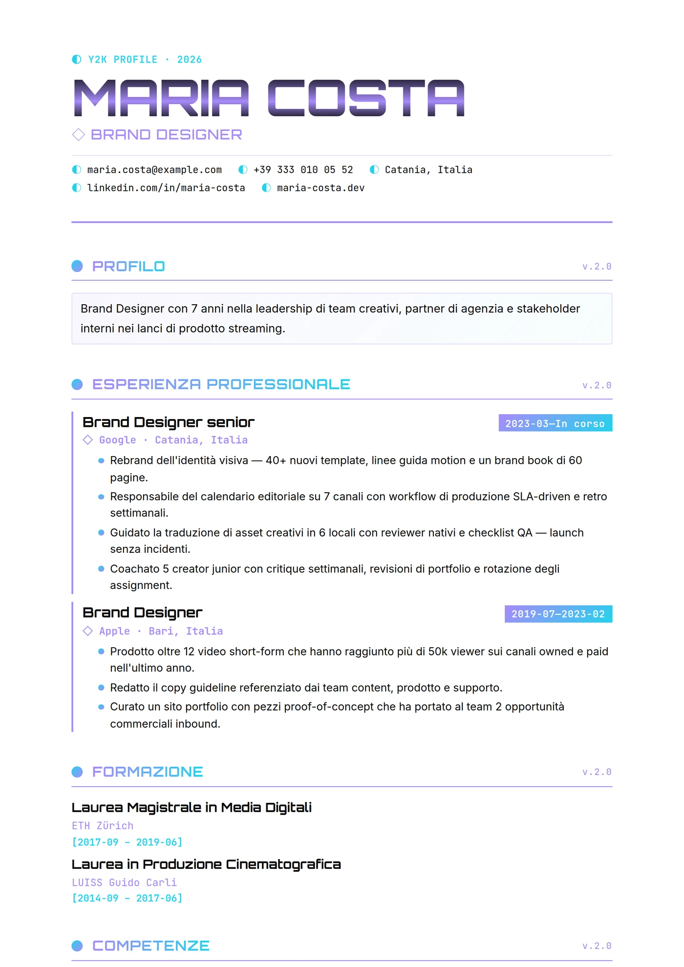 Moderno Y2K Cromo — Modelli di CV