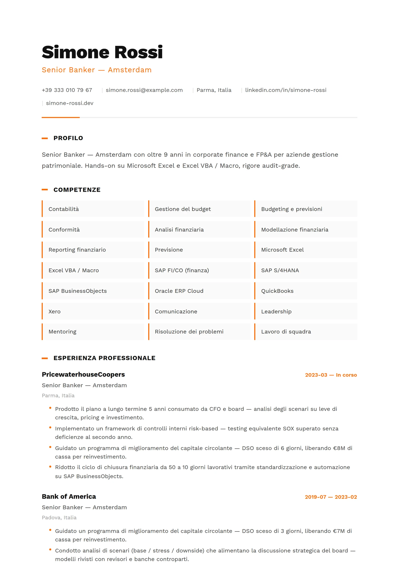 Paesi Bassi — Modelli di CV