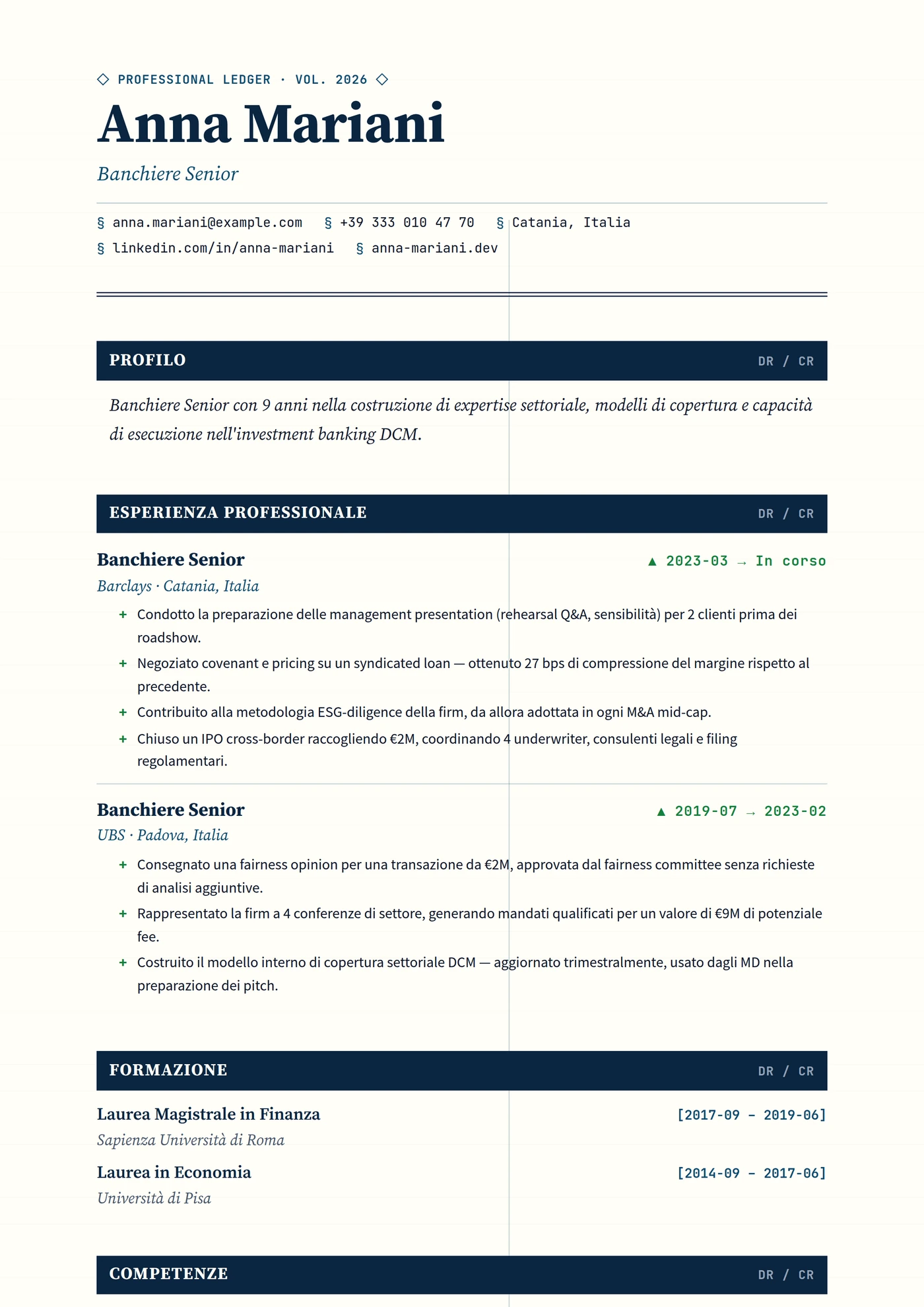 Libro Mastro Bancario — Modelli di CV