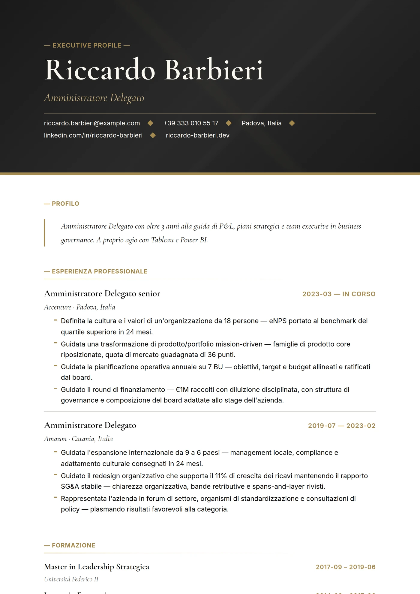 Sala del Consiglio — Modelli di CV