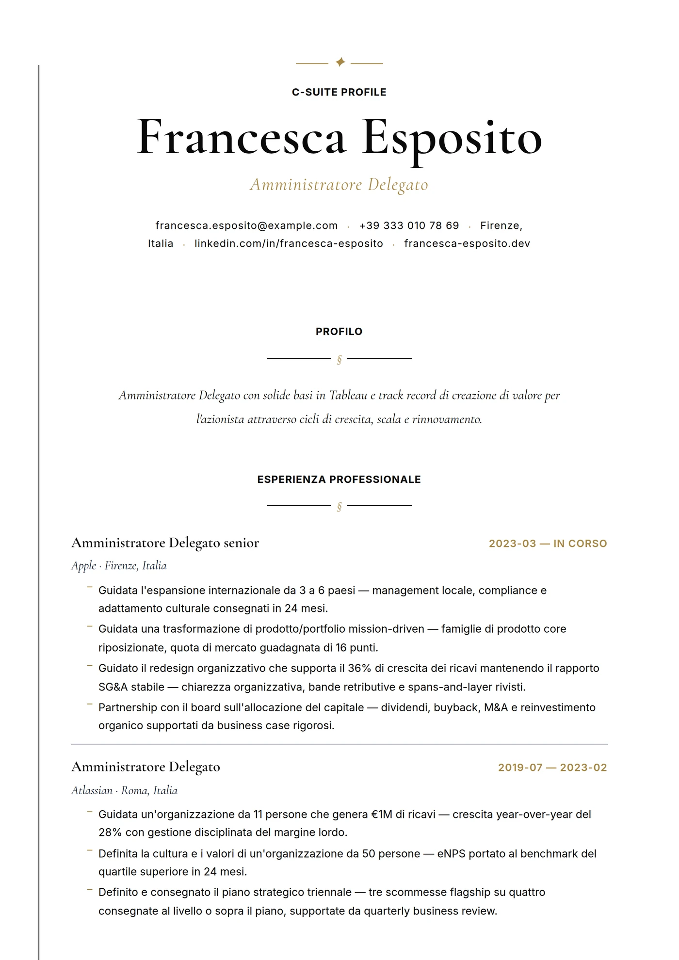 C-Suite Elegante — Modelli di CV