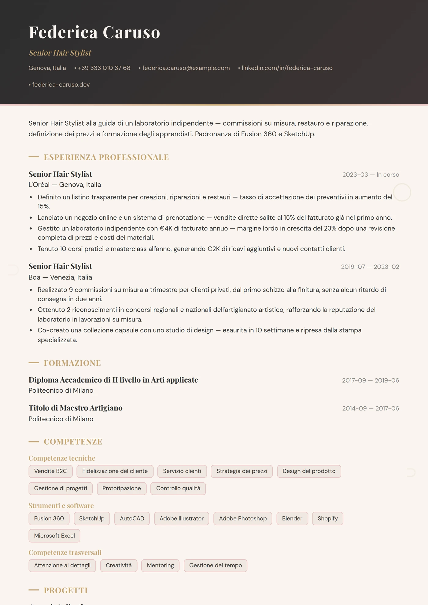 Mestiere — Parrucchiere — Modelli di CV