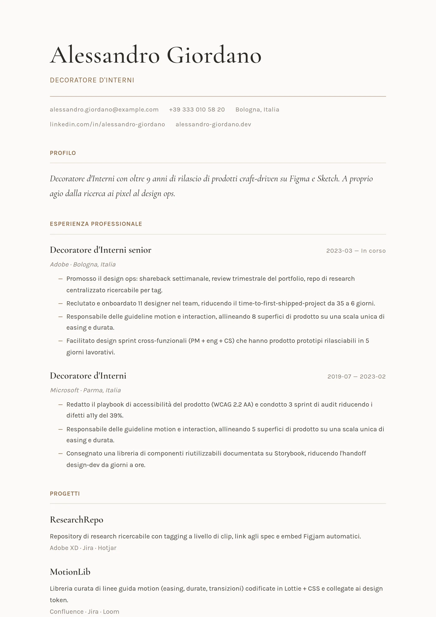 Mestiere — Decoratore — Modelli di CV