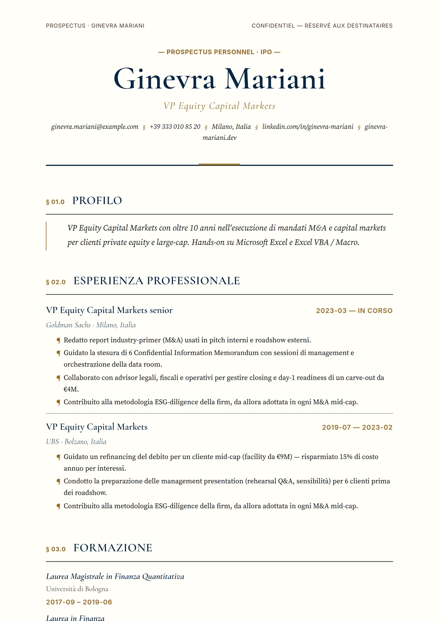 Prospetto IPO — Modelli di CV