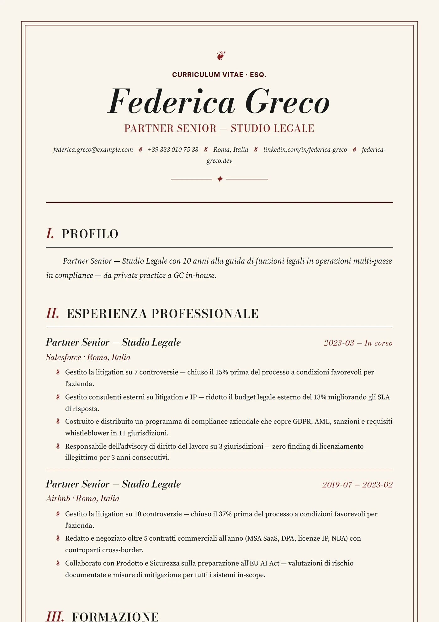 Studio Legale Classico — Modelli di CV