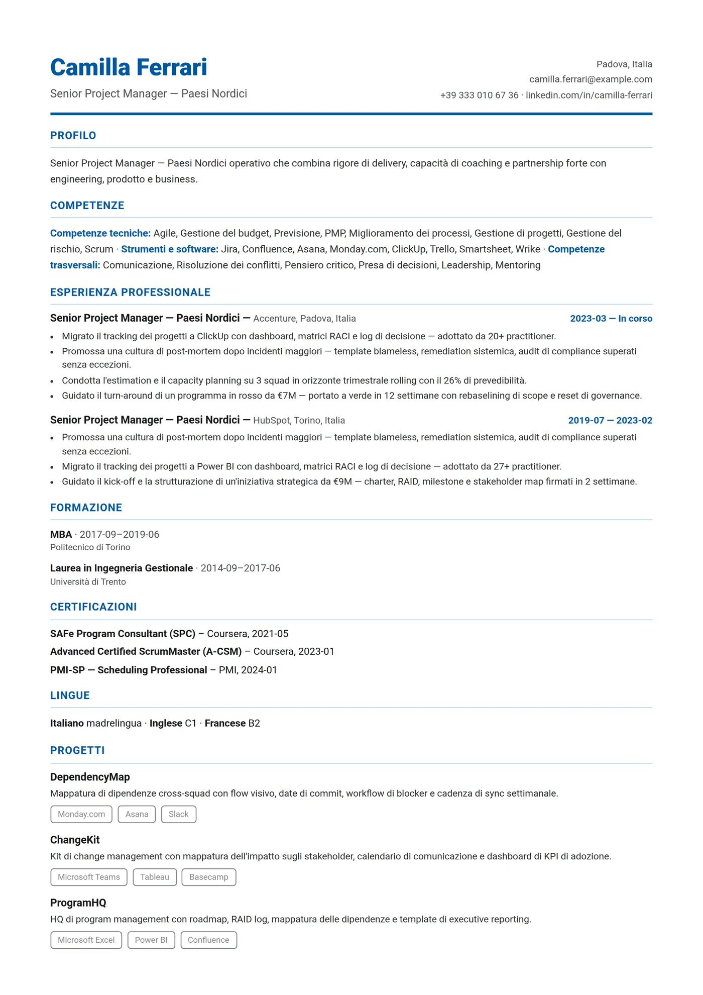 Scandinavia Compatto — Modelli di CV