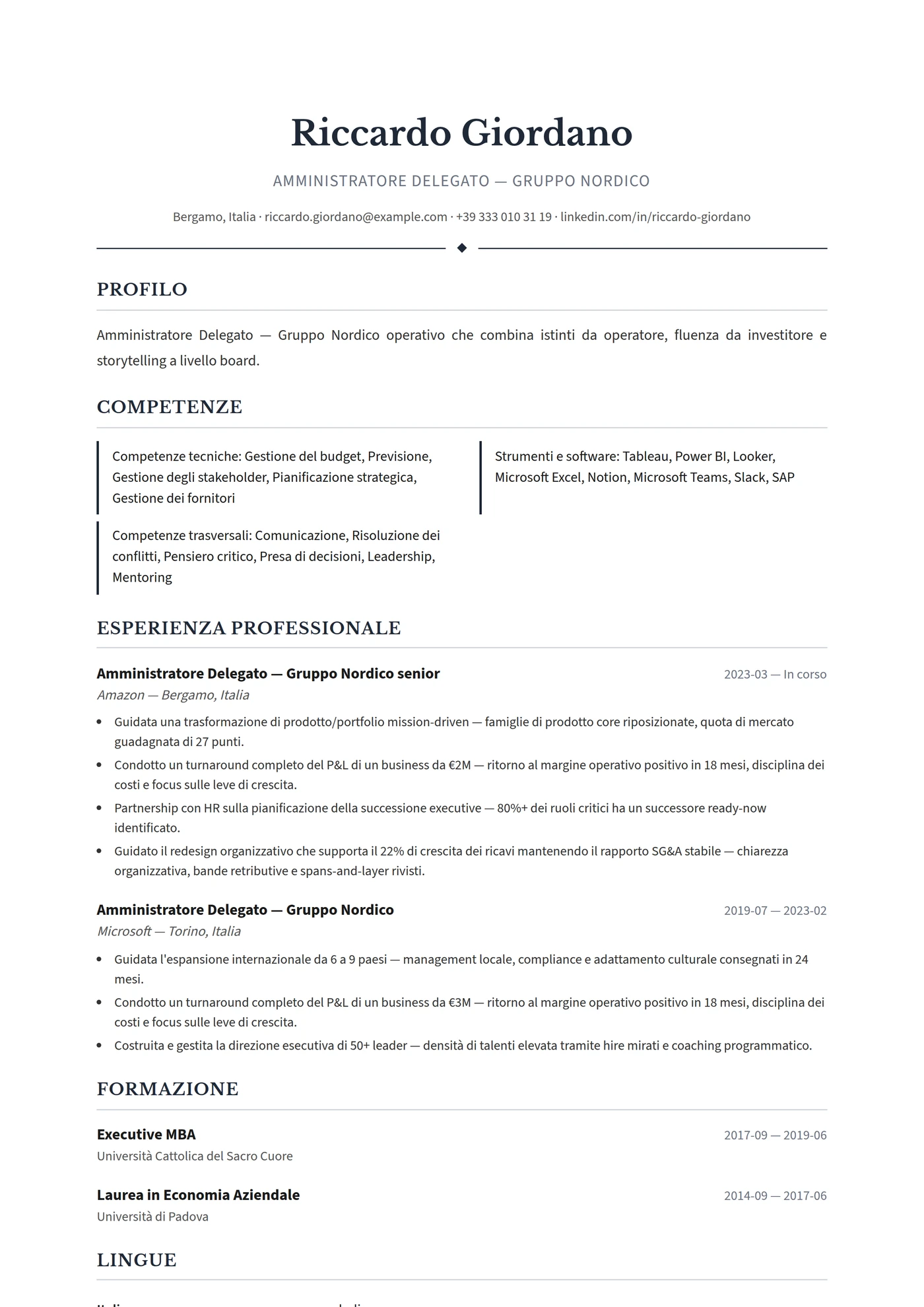 Scandinavia Executive — Modelli di CV